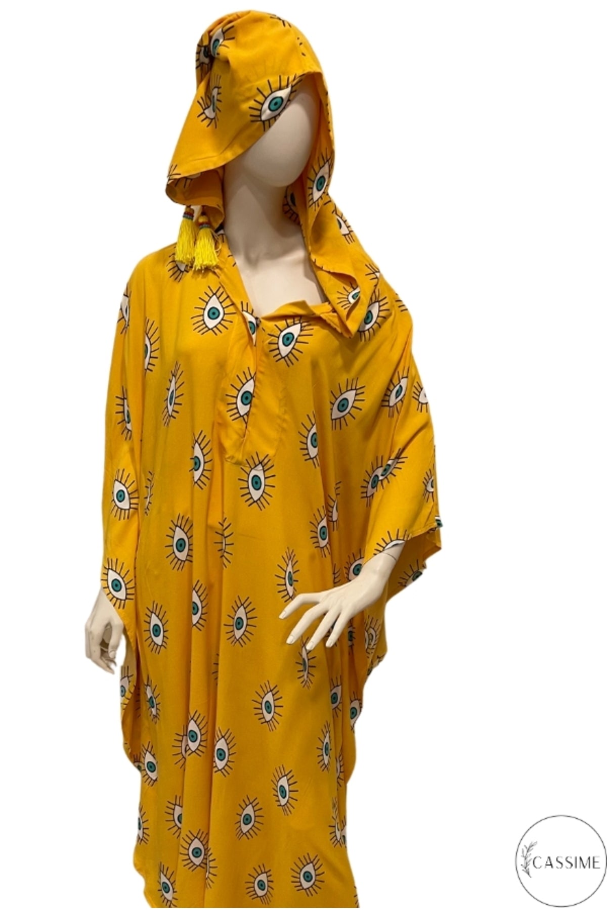 Isabel Women's Evil Eye Hooded Kaftan Dress - Dark Yellow