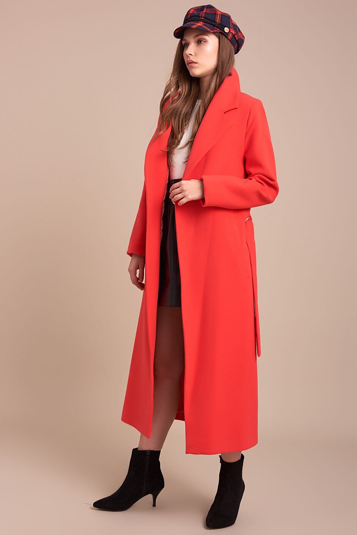 Ingrid Women's Belted Notched Collar Coat - Coral - product image 2