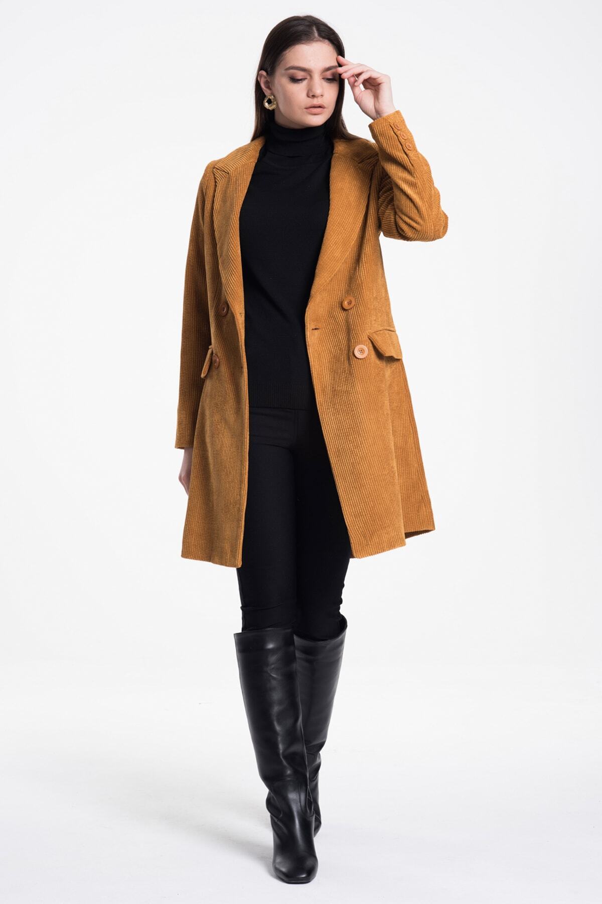 Giselle Women's Double-Breasted Velvet Coat - Mustard - product image 4