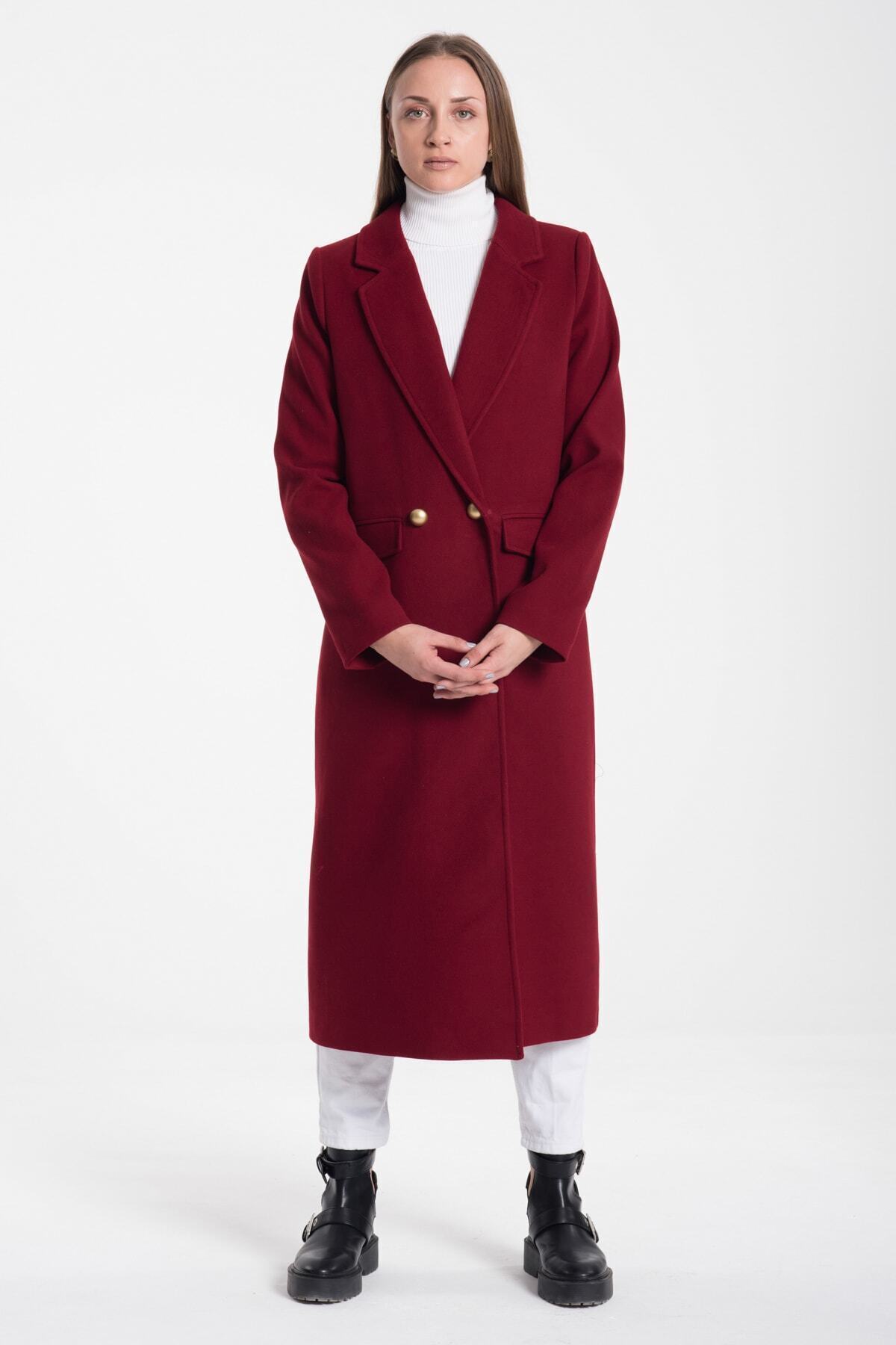 Ariadne Women's Long Button Front Coat - Burgundy - product image 7