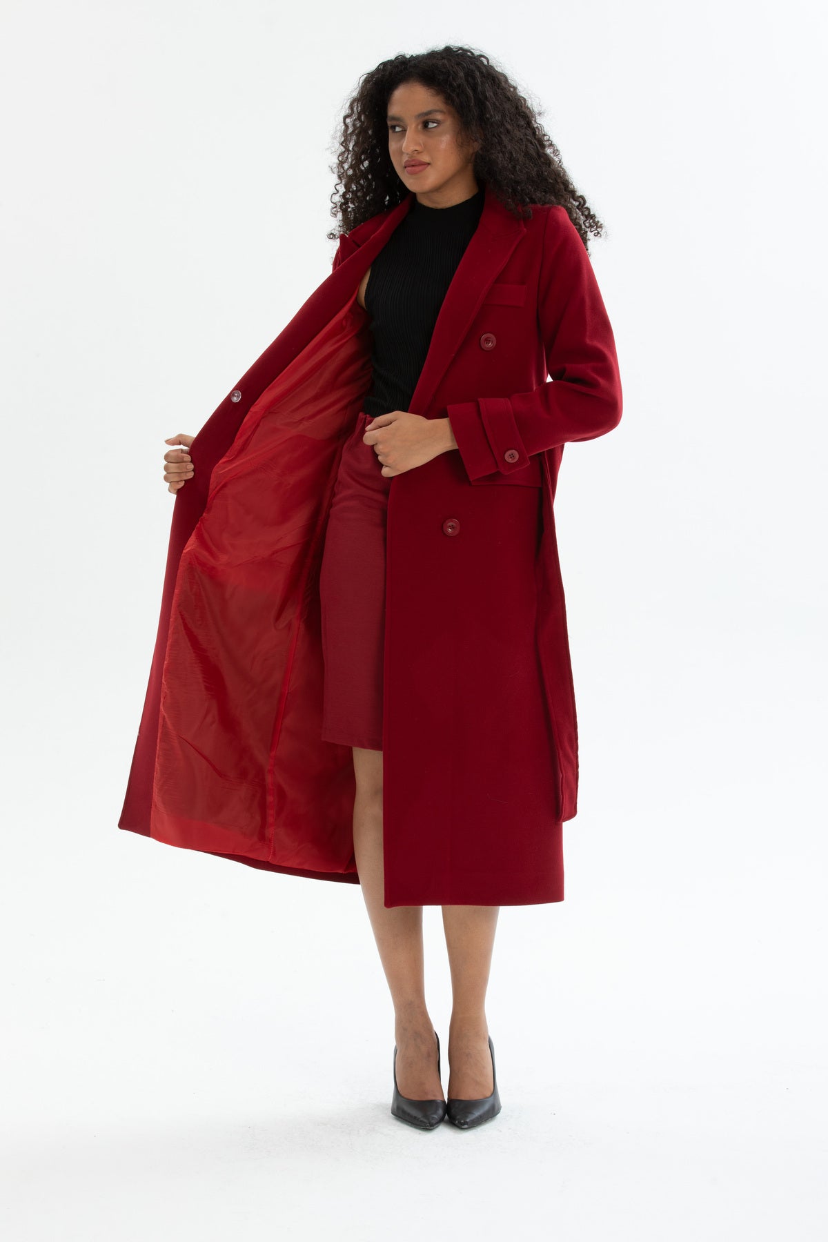 Belinda Women's Belted Notched Collar Coat - Burgundy - product image 5