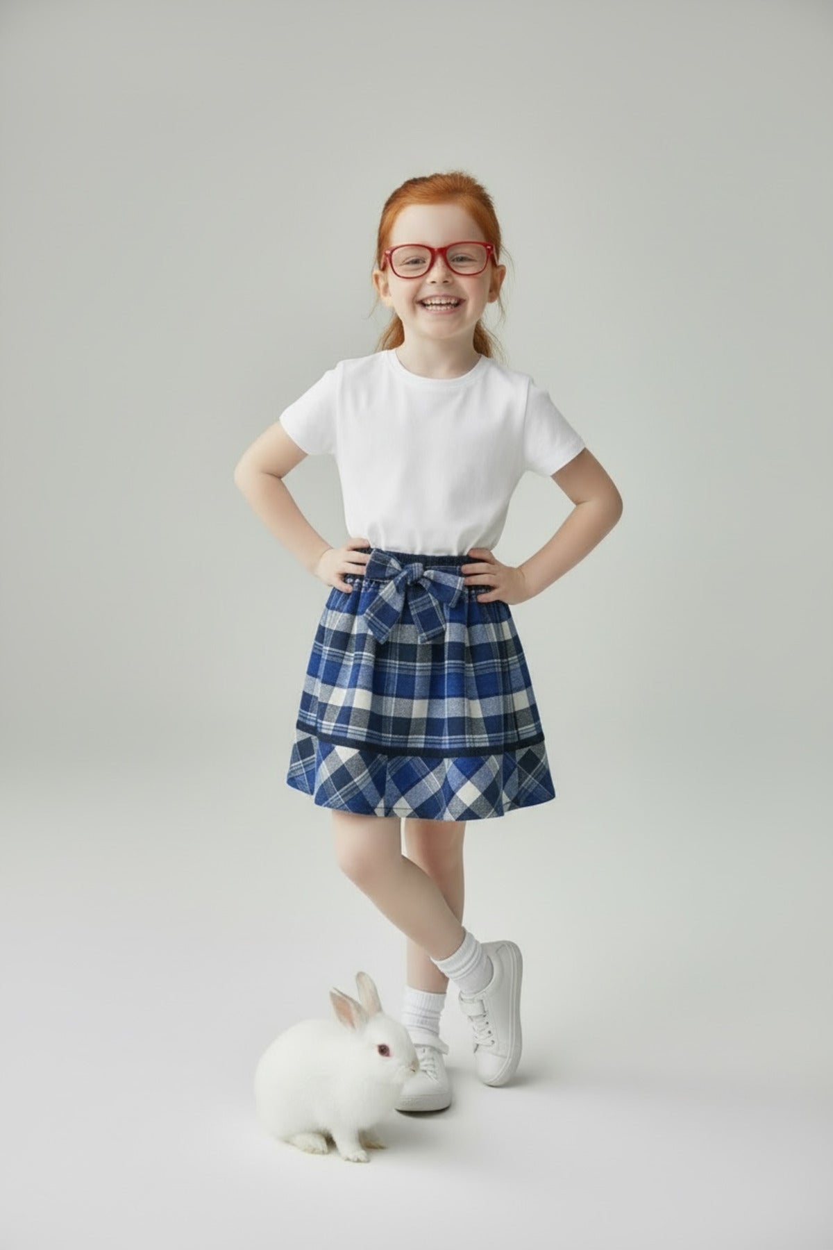 Alida Girls' Plaid Skirt - Navy Royal Blue White Plaid - product image 7