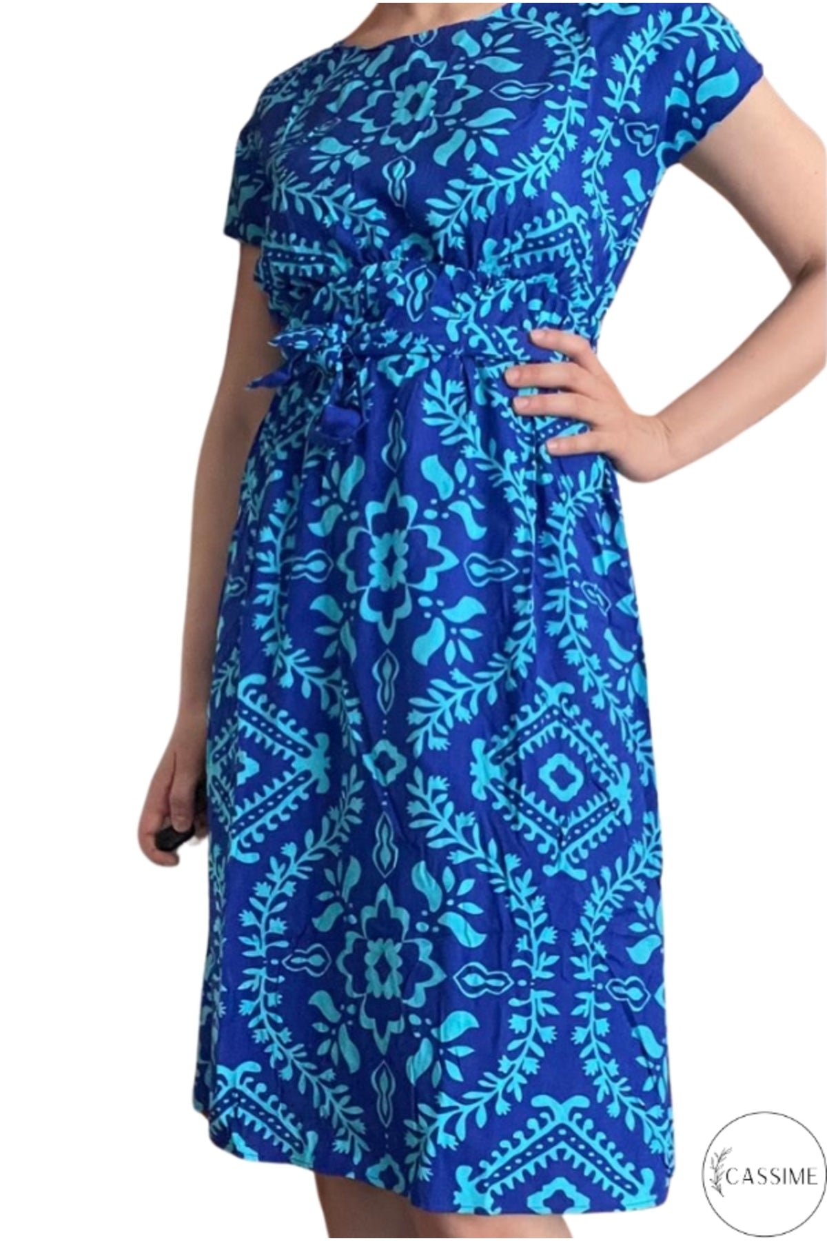 Audrey Women's Cotton Blend Belted Midi Dress - Blue