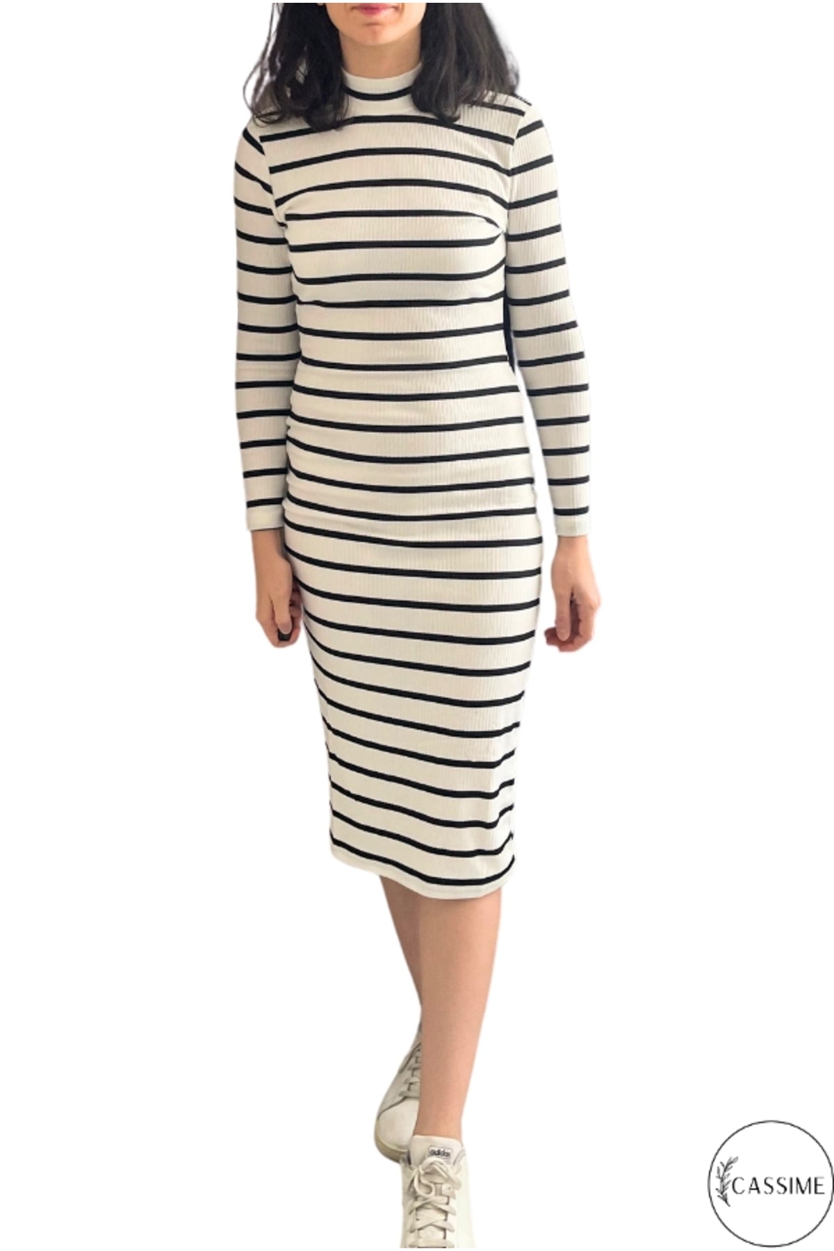 Erin Women's Striped Ribbed Knit Bodycon Dress - White
