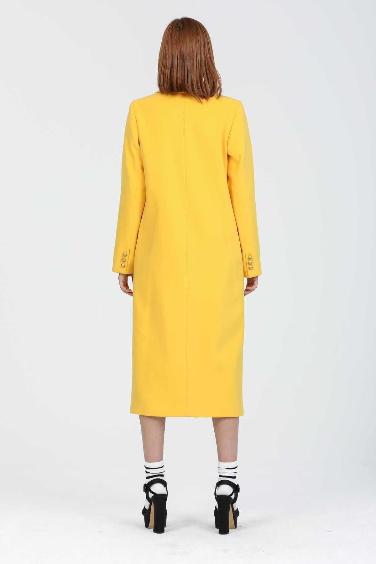 Ariadne Women's Long Button Front Coat - Yellow - product image 6