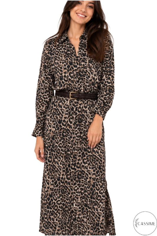 Hazel Women's Oversized Muslin Shirt Dress - Leopard Modal