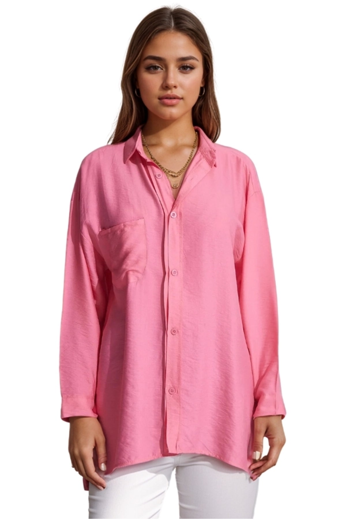 Georgia Women's Oversized Long Sleeve Shirt - Pink