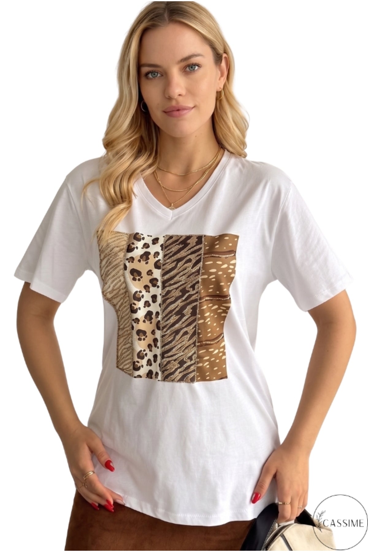 Nora Women's Cotton Plus Size Graphic T-Shirt - White Leopard Print