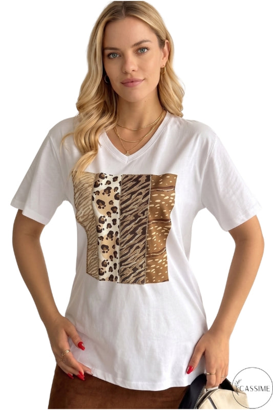 Nora Women's Cotton Plus Size Graphic T-Shirt - White Leopard Print
