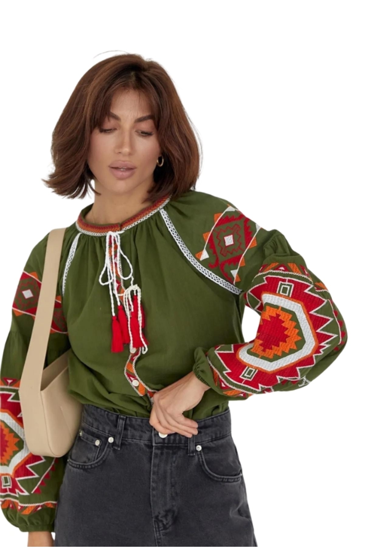 Penelope Women's Cotton Vintage Inspired Embroidered Blouse - Green