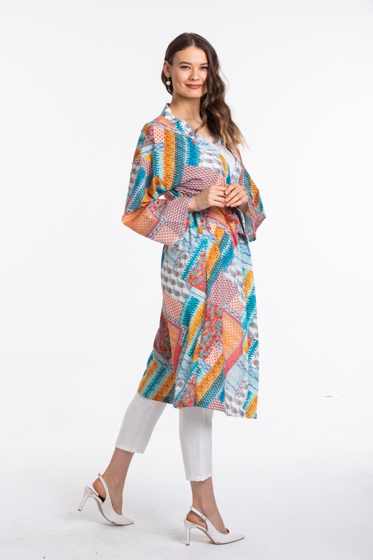 Adele Women's Kimono - Turquoise Print - product image 1