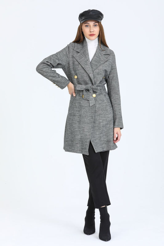 Bernice Women's Belted Notched Collar Coat - Heather Gray - product image 1