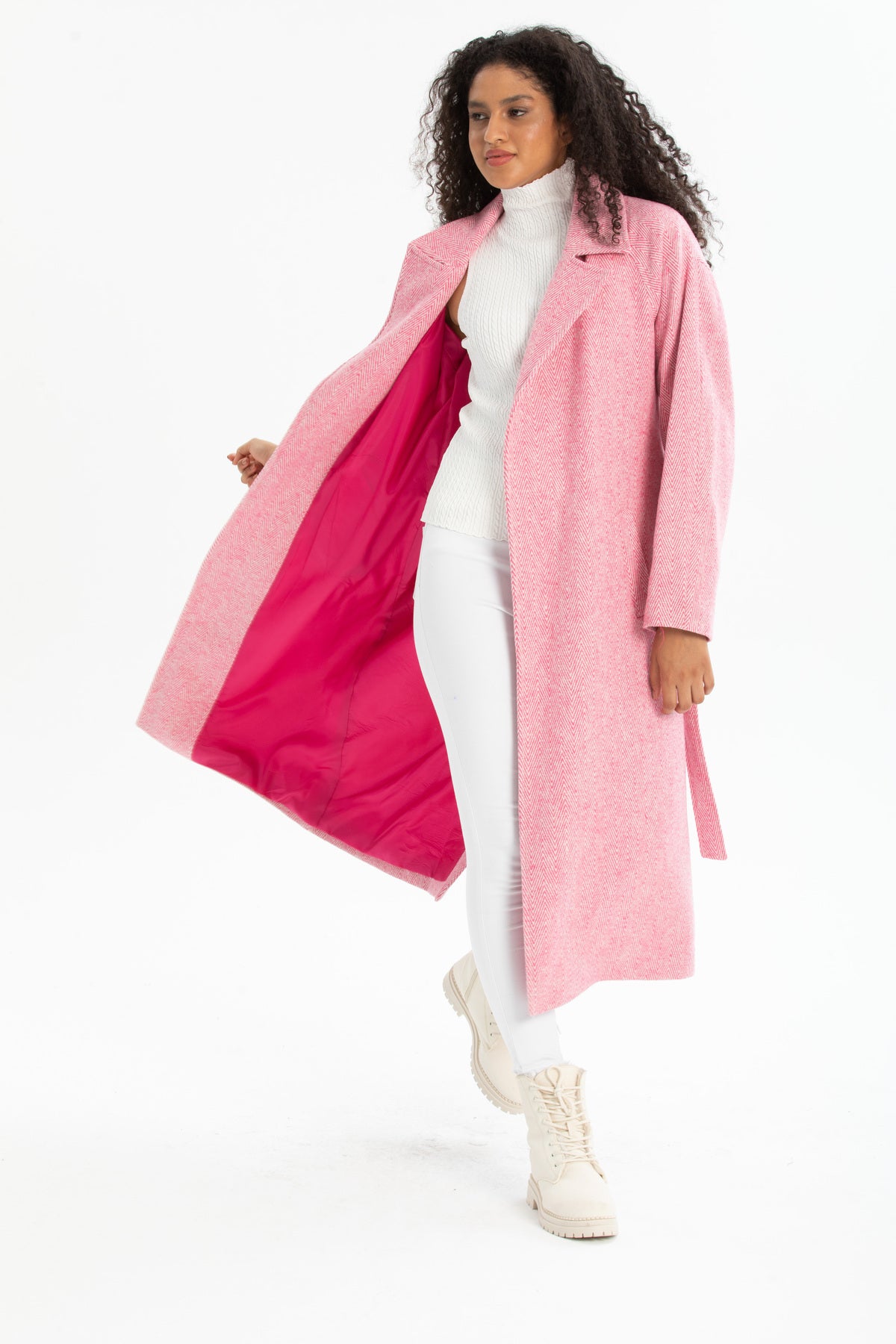 Beatrix Women's Herringbone Belted Coat - Pink Herringbone - product image 4