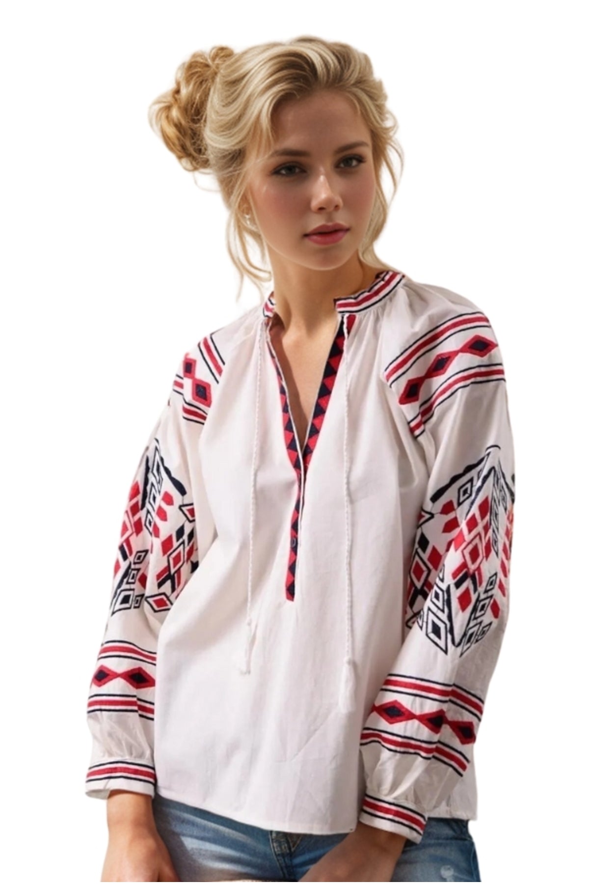 Winifred Women's Cotton Vintage Inspired Embroidered Blouse - White