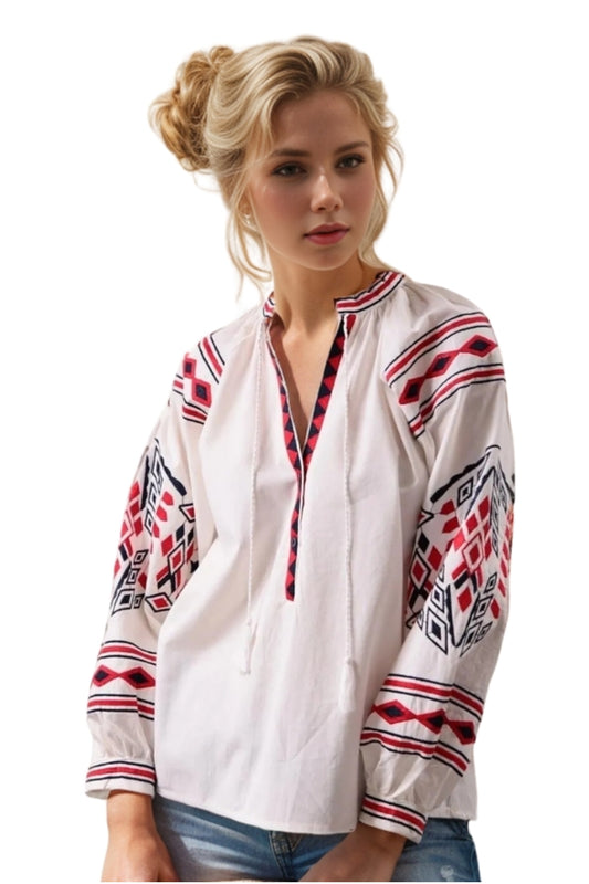 Winifred Women's Cotton Vintage Inspired Embroidered Blouse - White
