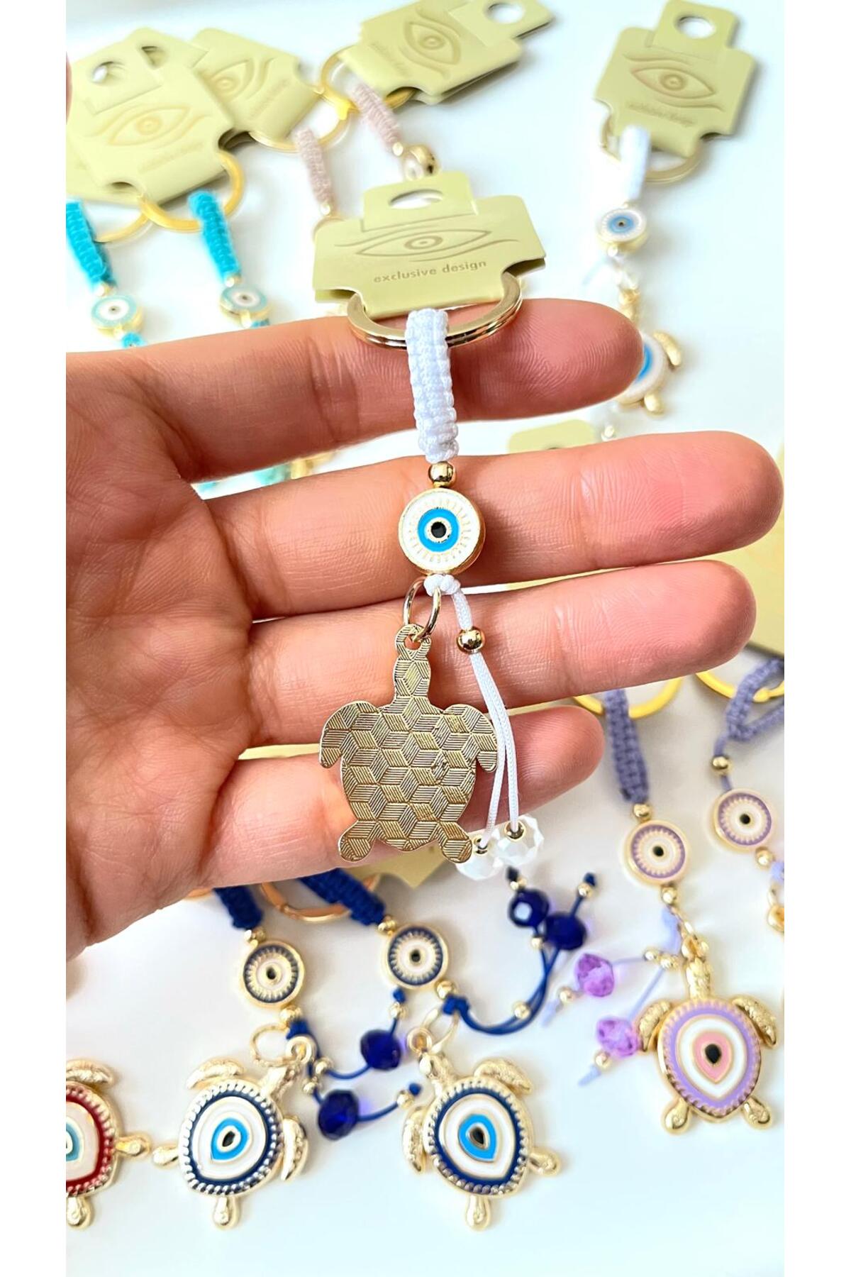 Ivy Gold-Plated Evil Eye Keychain - White Turtle Evil Eye