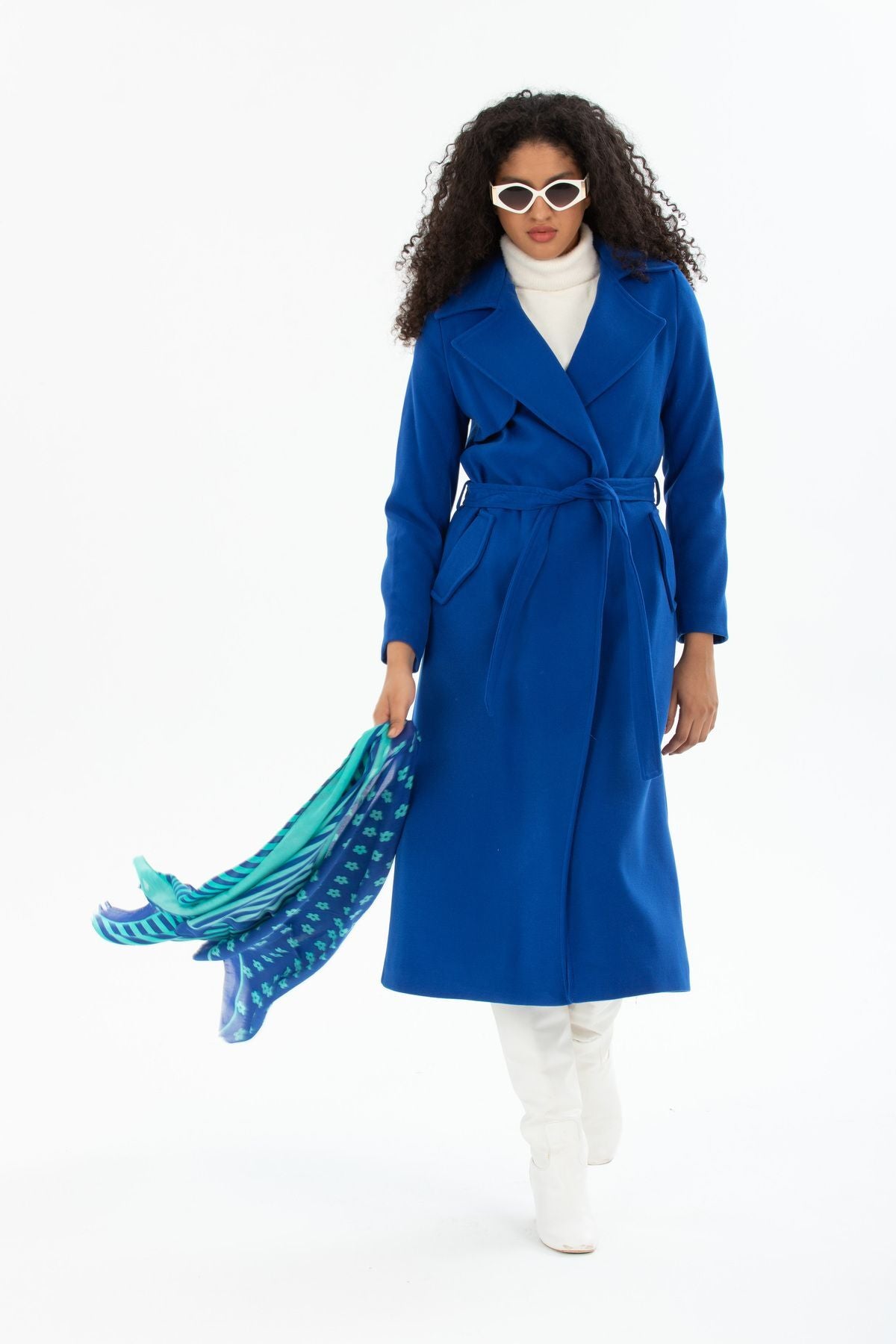Andrea Women's Belted Coat - Royal Blue - product image 3