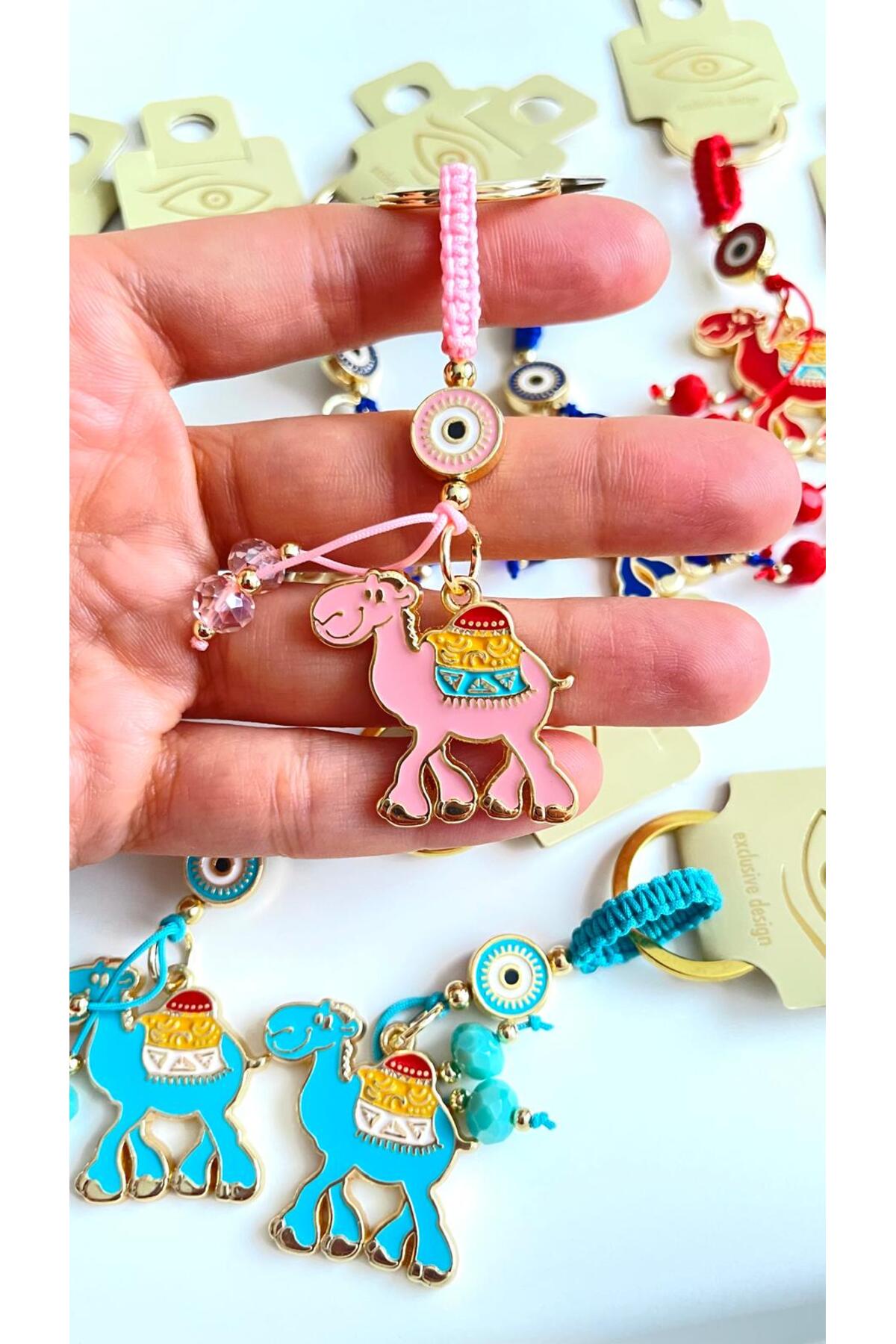 Bella Gold-Plated Animal Charm Keychain - Pink Camel Design