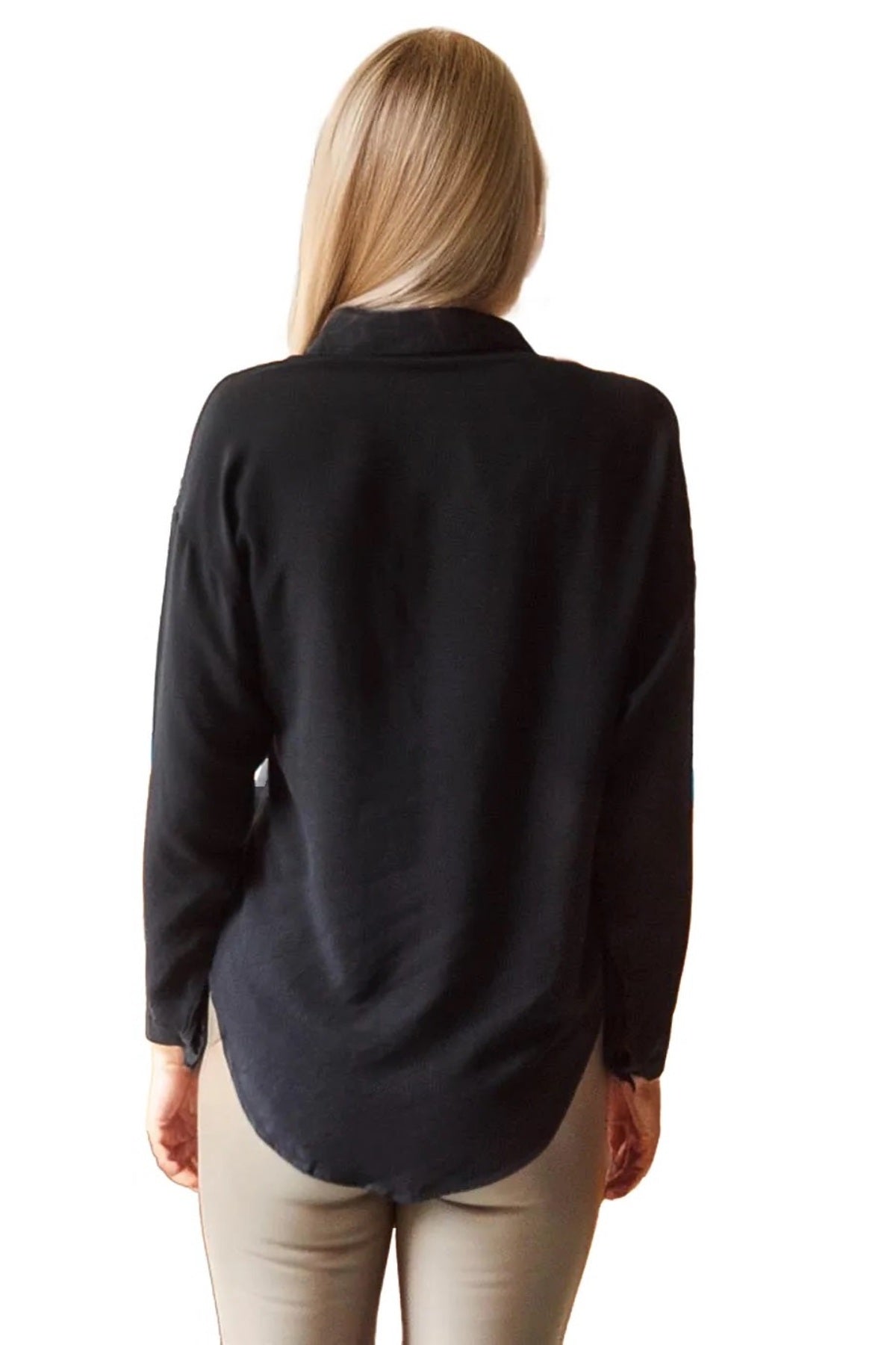 Iris Women's Viscose Relaxed Fit Pocket Shirt - Black Single Pocket