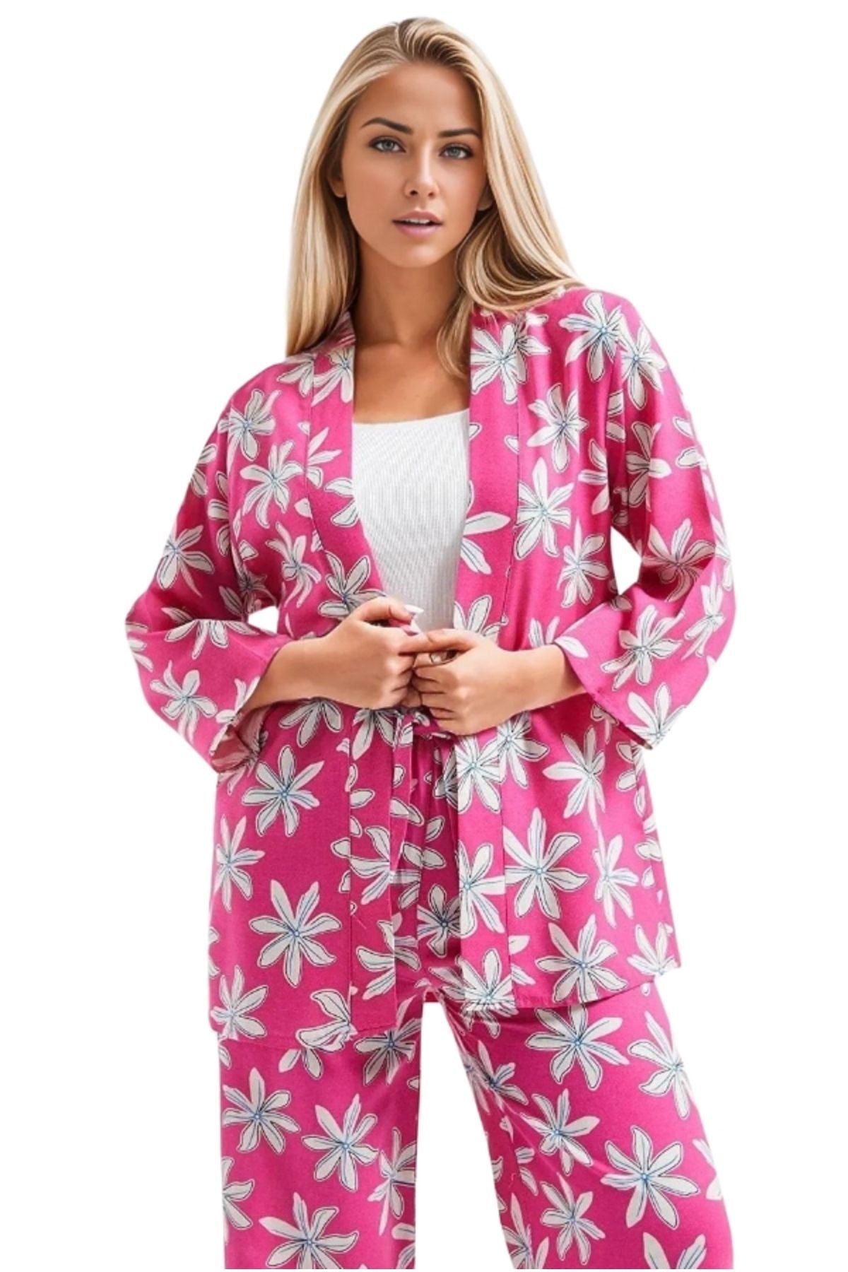 Catherine Women's Linen-Viscose Blend Relaxed Fit Kimono - Pink Floral