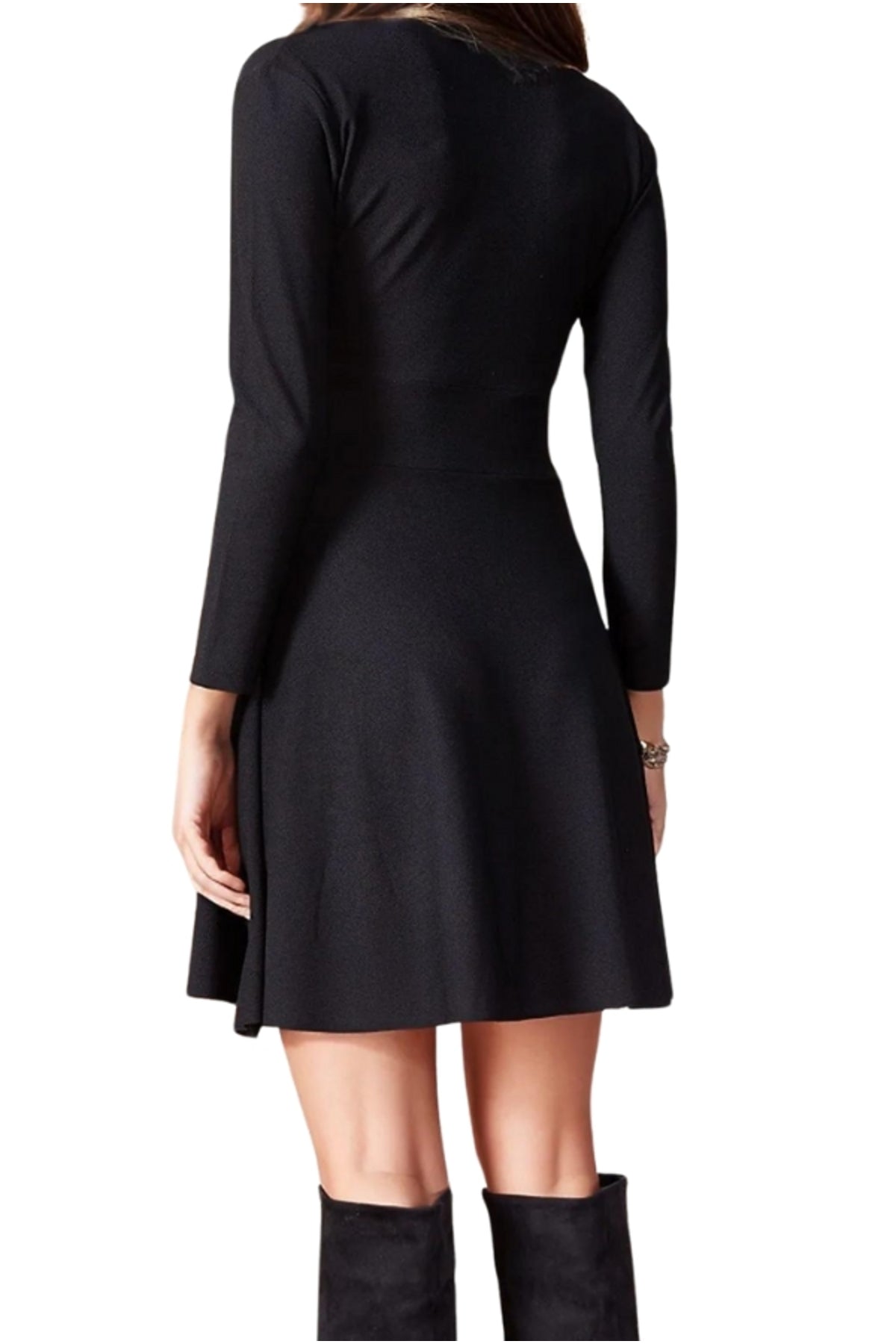 Willow Women's Long Sleeve V-Neck Wrap Dress - Black