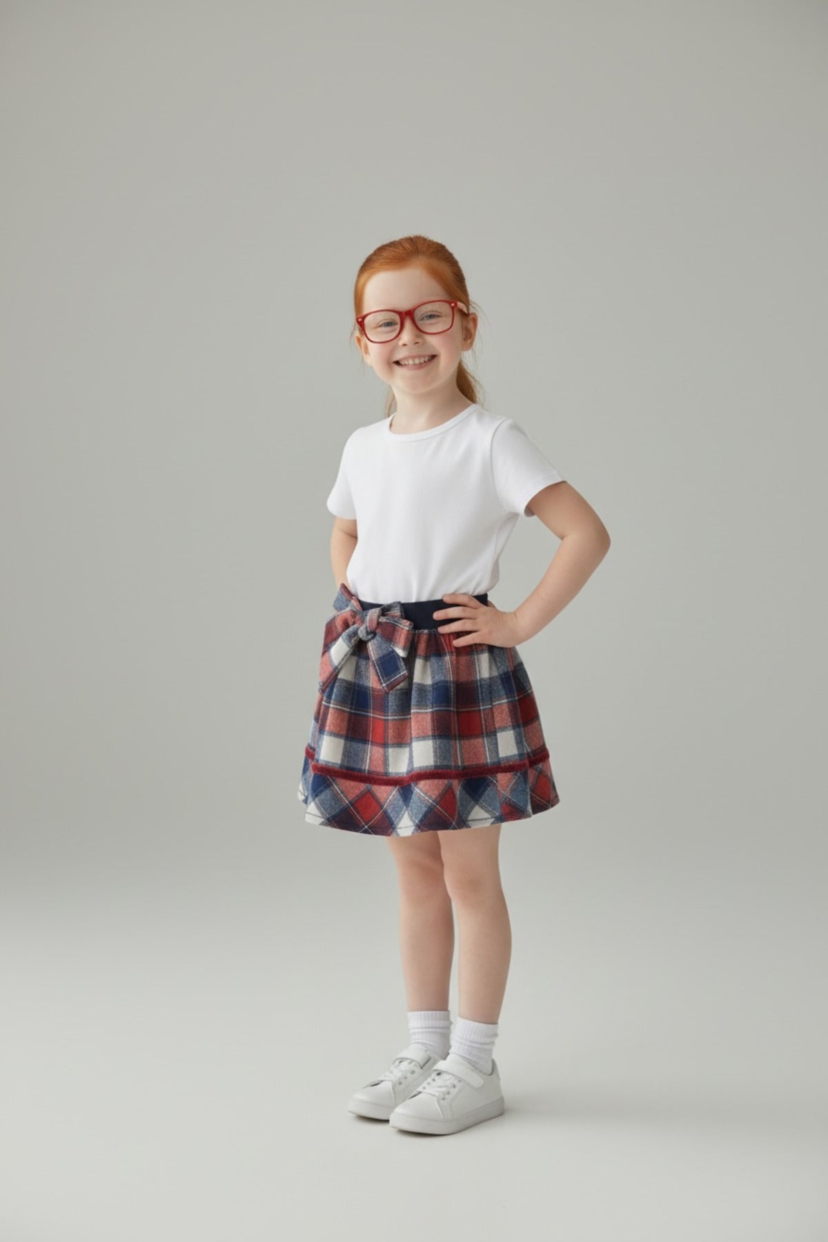 Alida Girls' Plaid Skirt - Red Navy White Large Plaid - product image 2