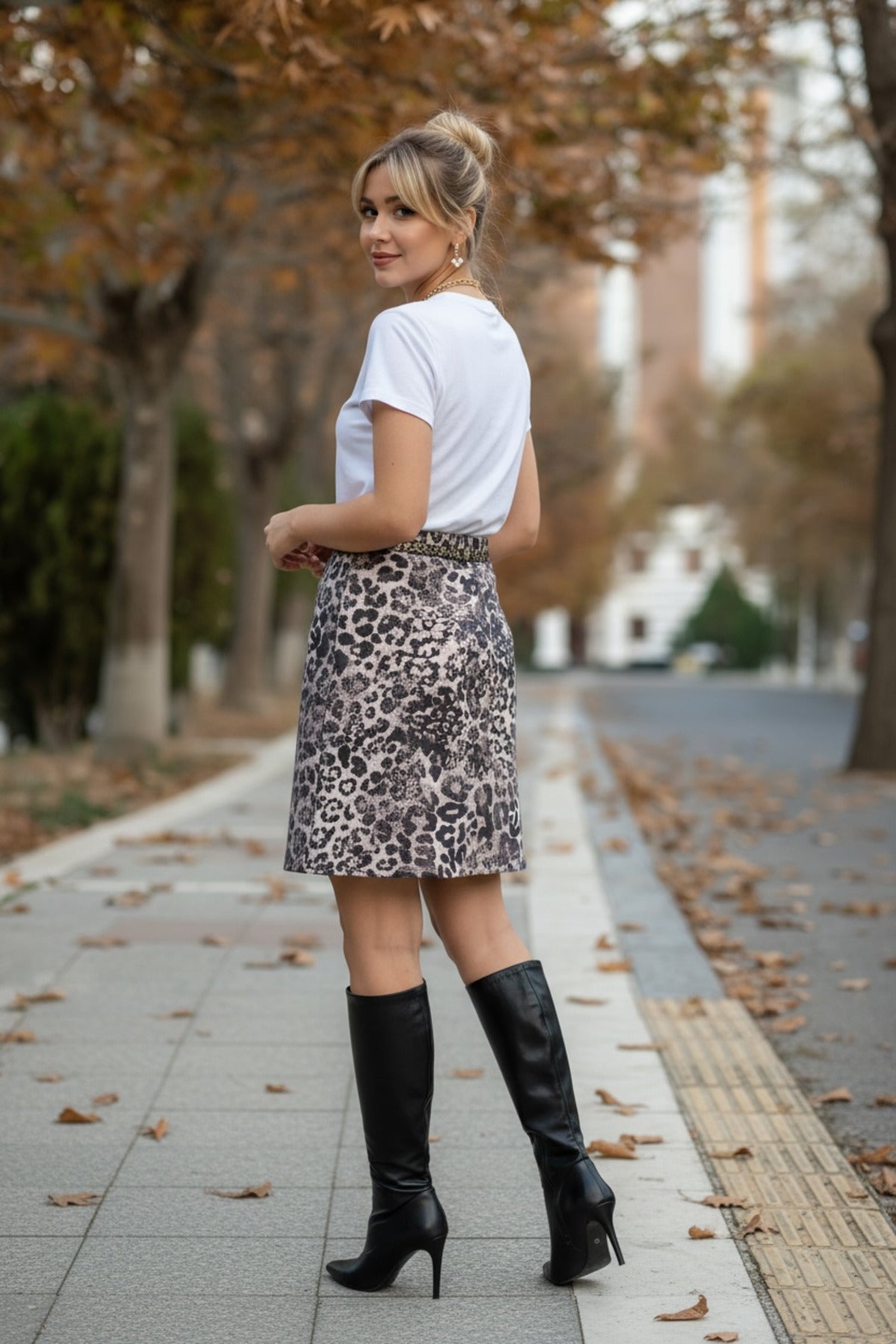 Adelaide Women's Leopard Print Skirt - Gray Black - product image 3