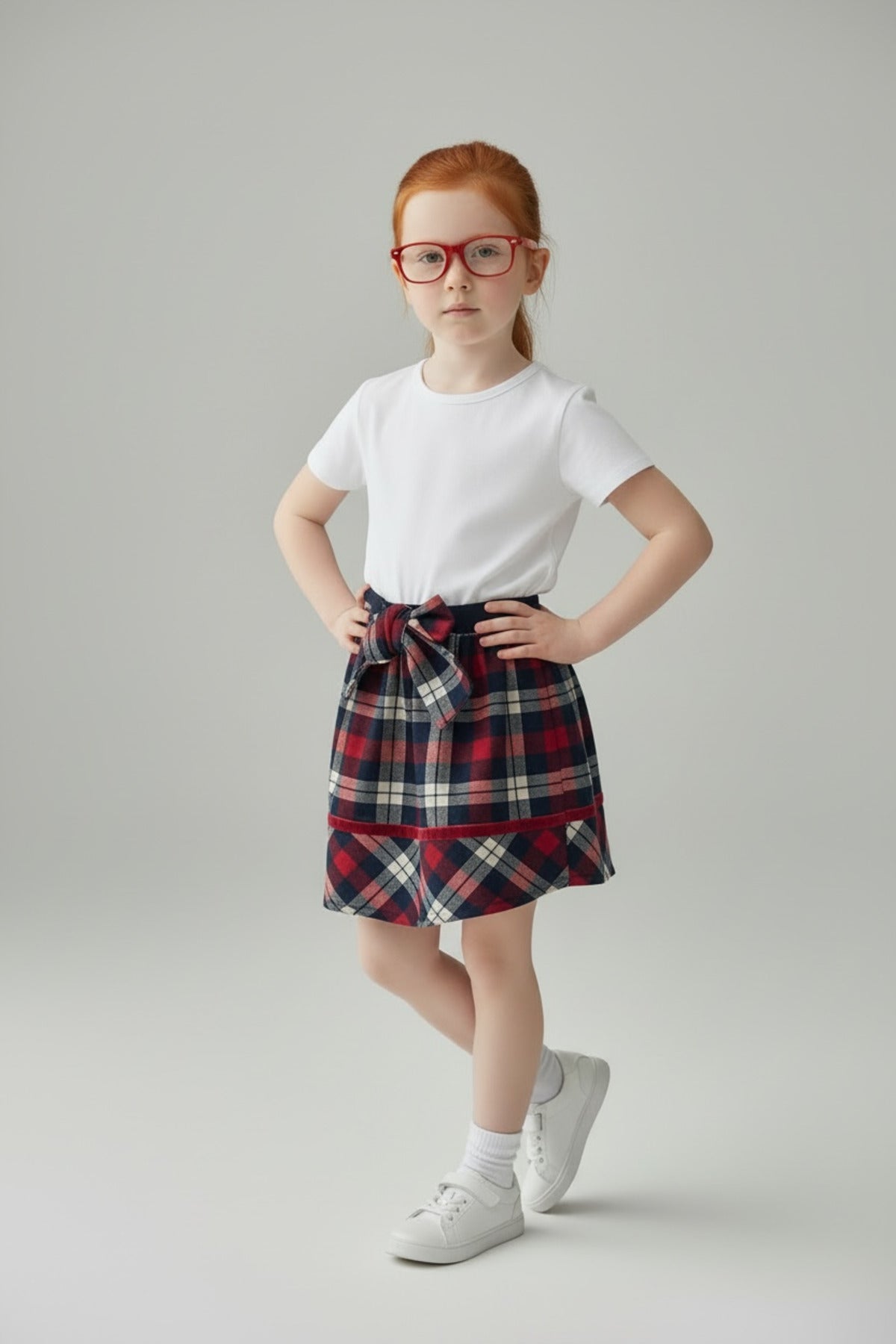 Alida Girls' Plaid Skirt - Red Navy White Plaid - product image 5