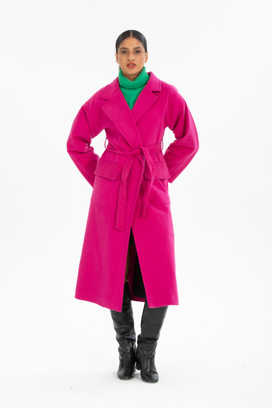 Anabel Women's Belted Notched Collar Coat - Fuchsia - product image 1