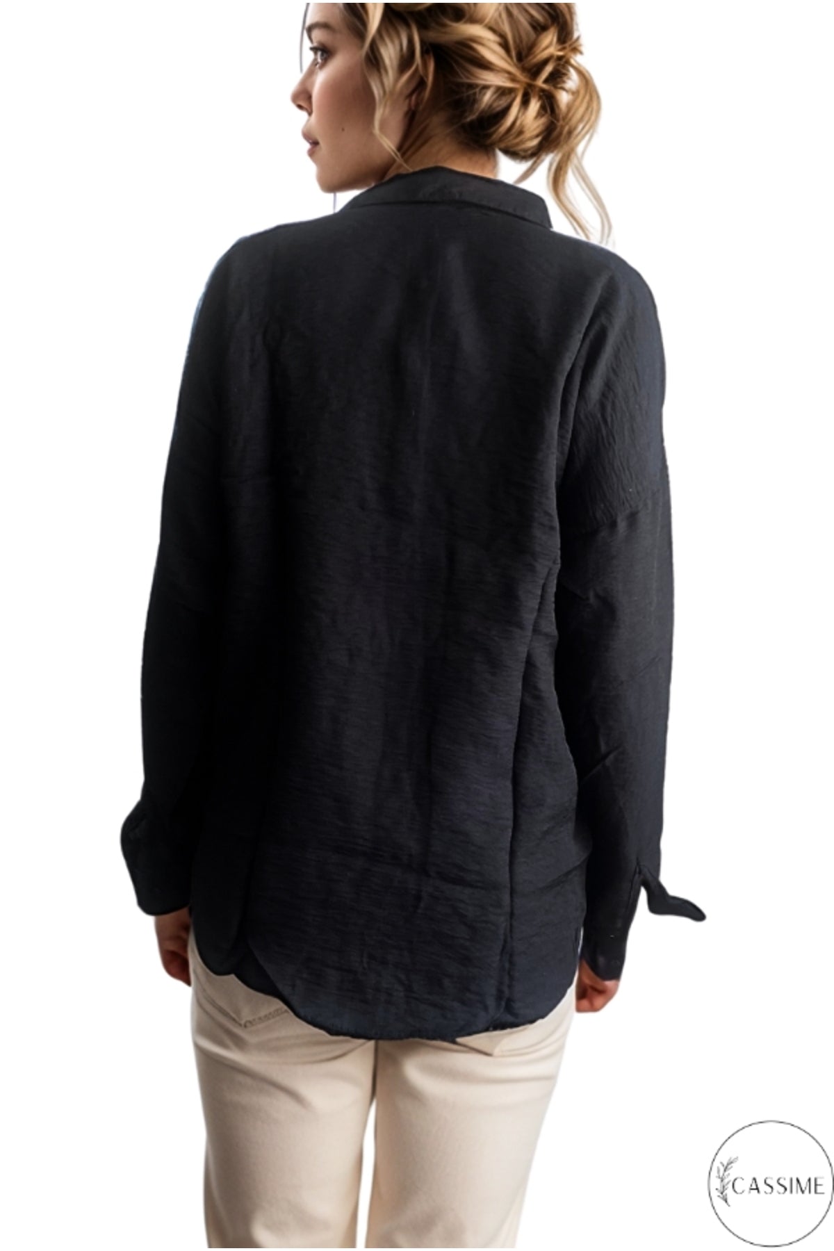 Claire Women's Floral Embellished Button-Up Shirt - Black Floral Embroidery