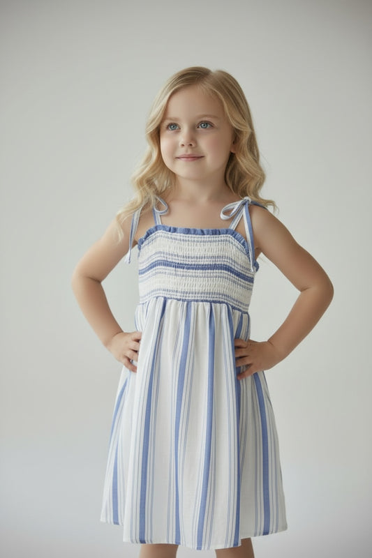 Darcy Girls' Striped Strappy Dress - Blue Stripe - product image 1
