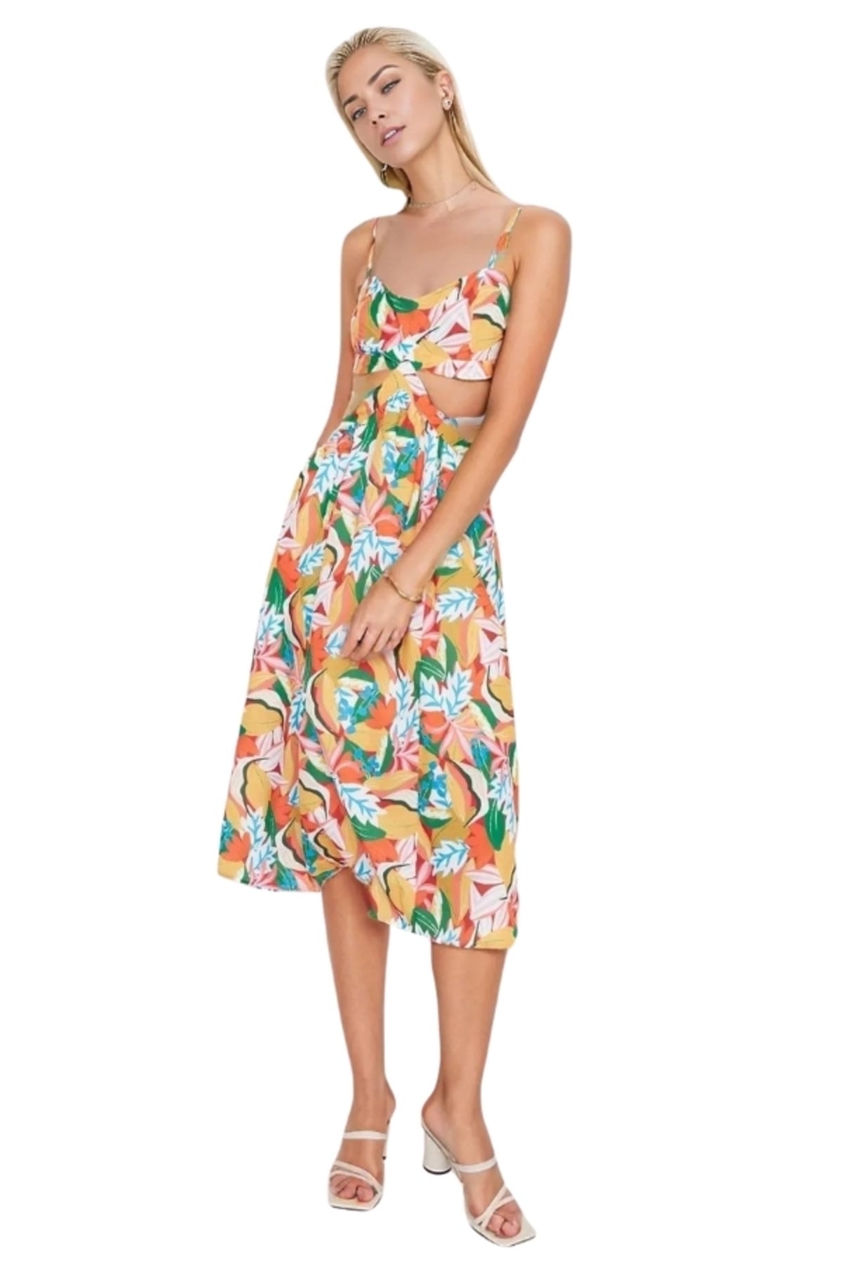 Millie Women's Strappy Party Dress - Leaf Print