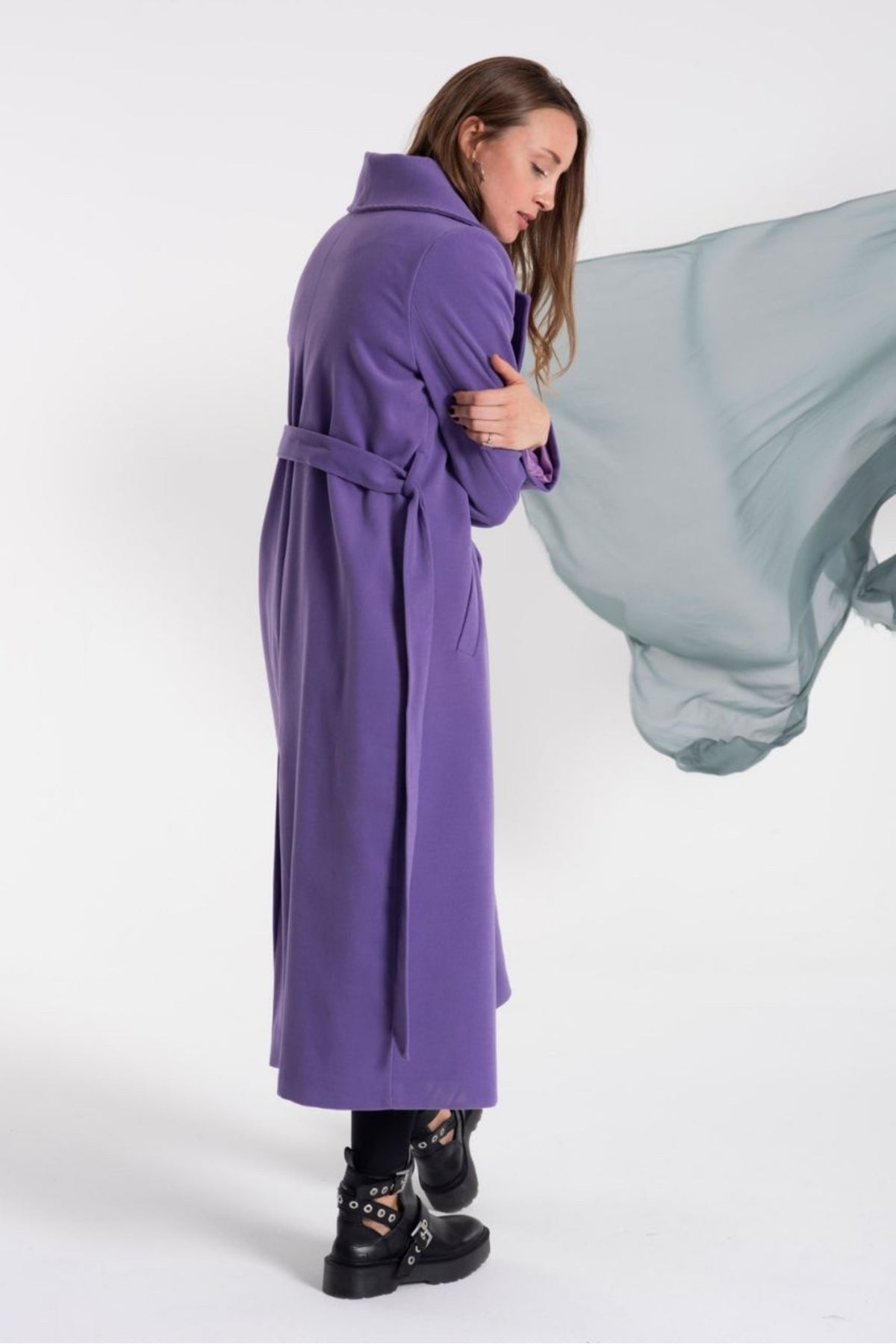 Athena Women's Belted Notched Collar Coat - Shimmer Lilac - product image 3