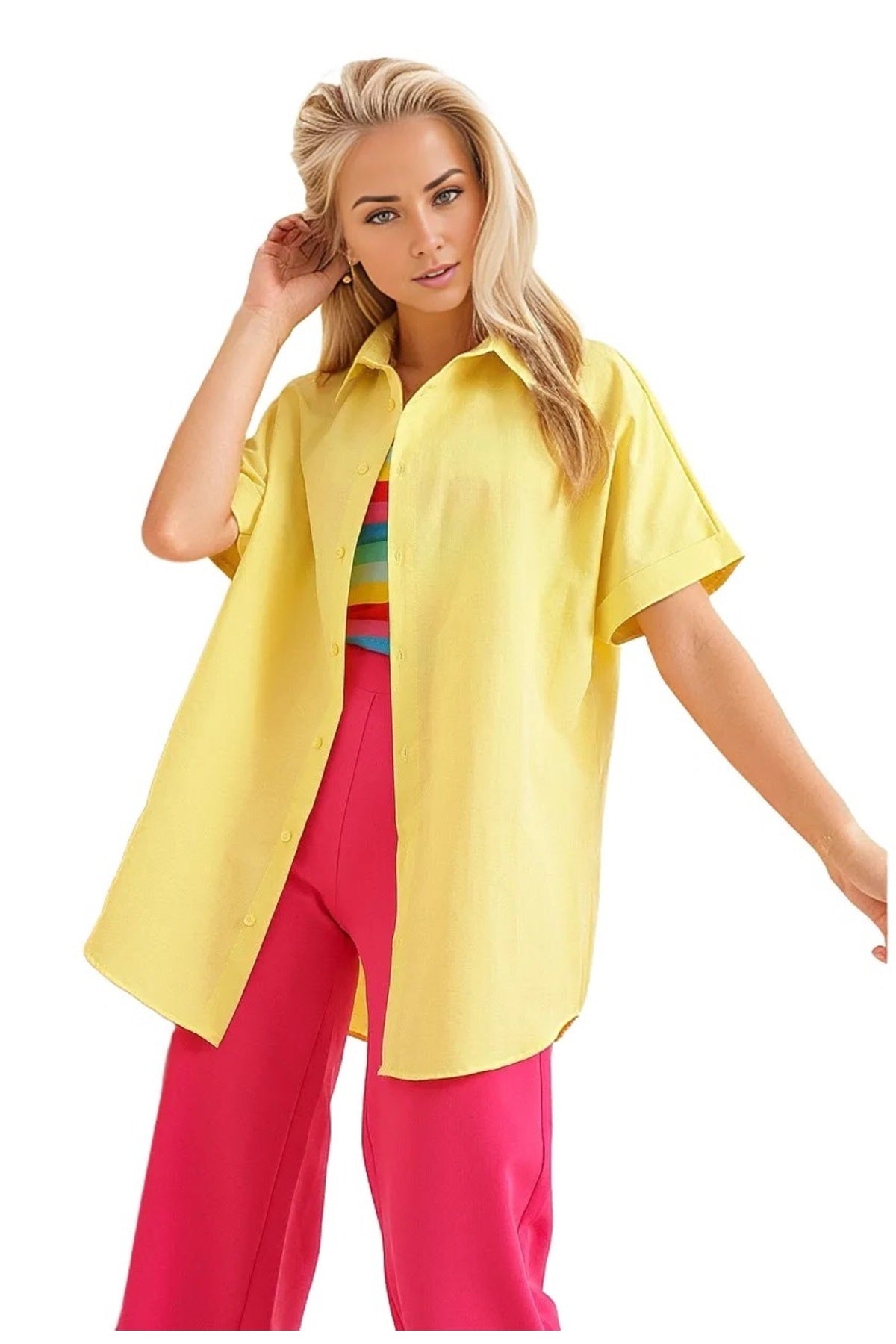 Lauren Women's Oversized Short Sleeve Poplin Shirt - Yellow