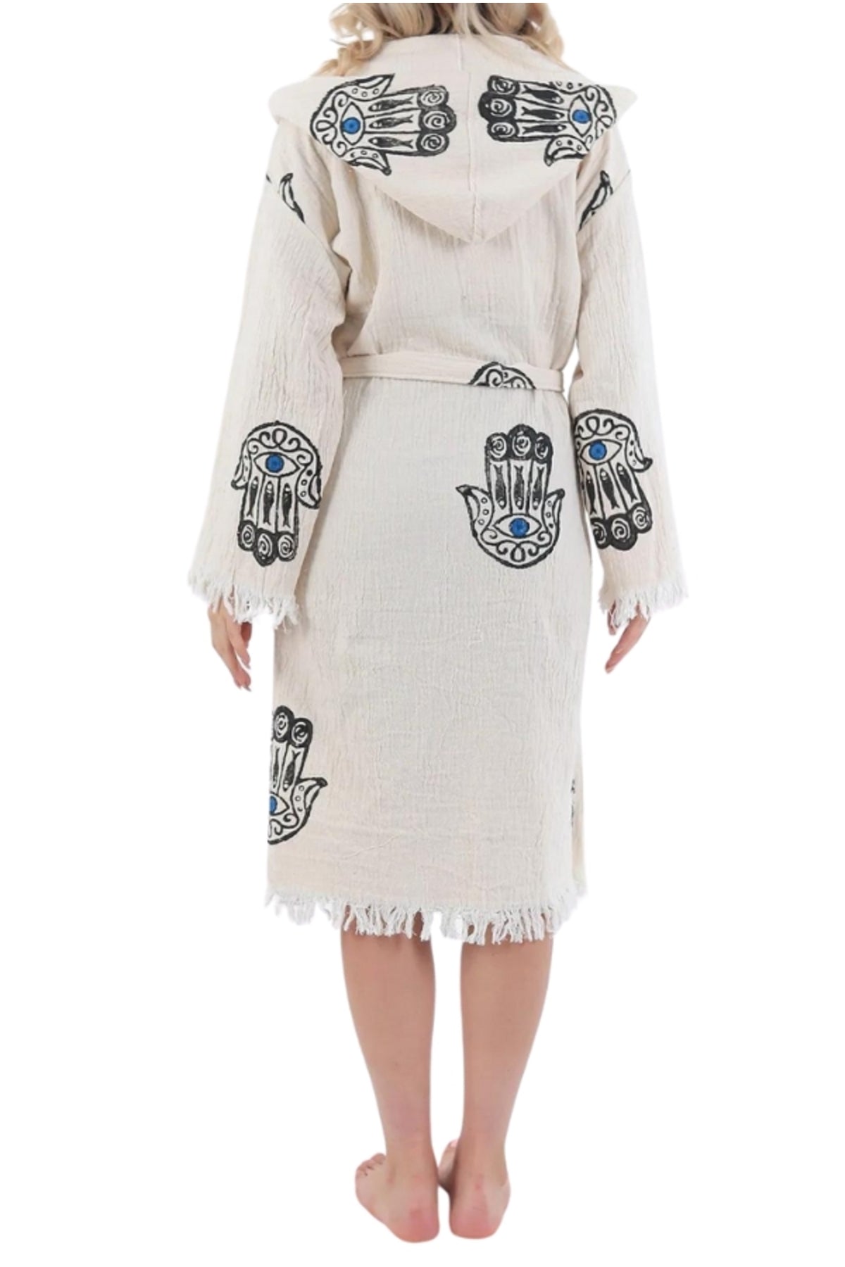 Thea Women's Hamsa Print Muslin Robe - Blue Hamsa Print