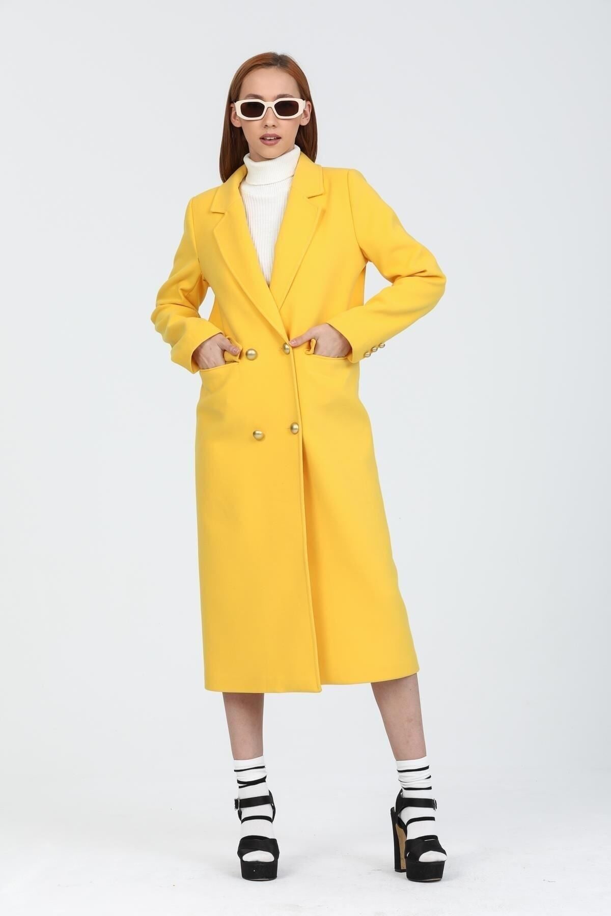 Ariadne Women's Long Button Front Coat - Yellow - product image 3