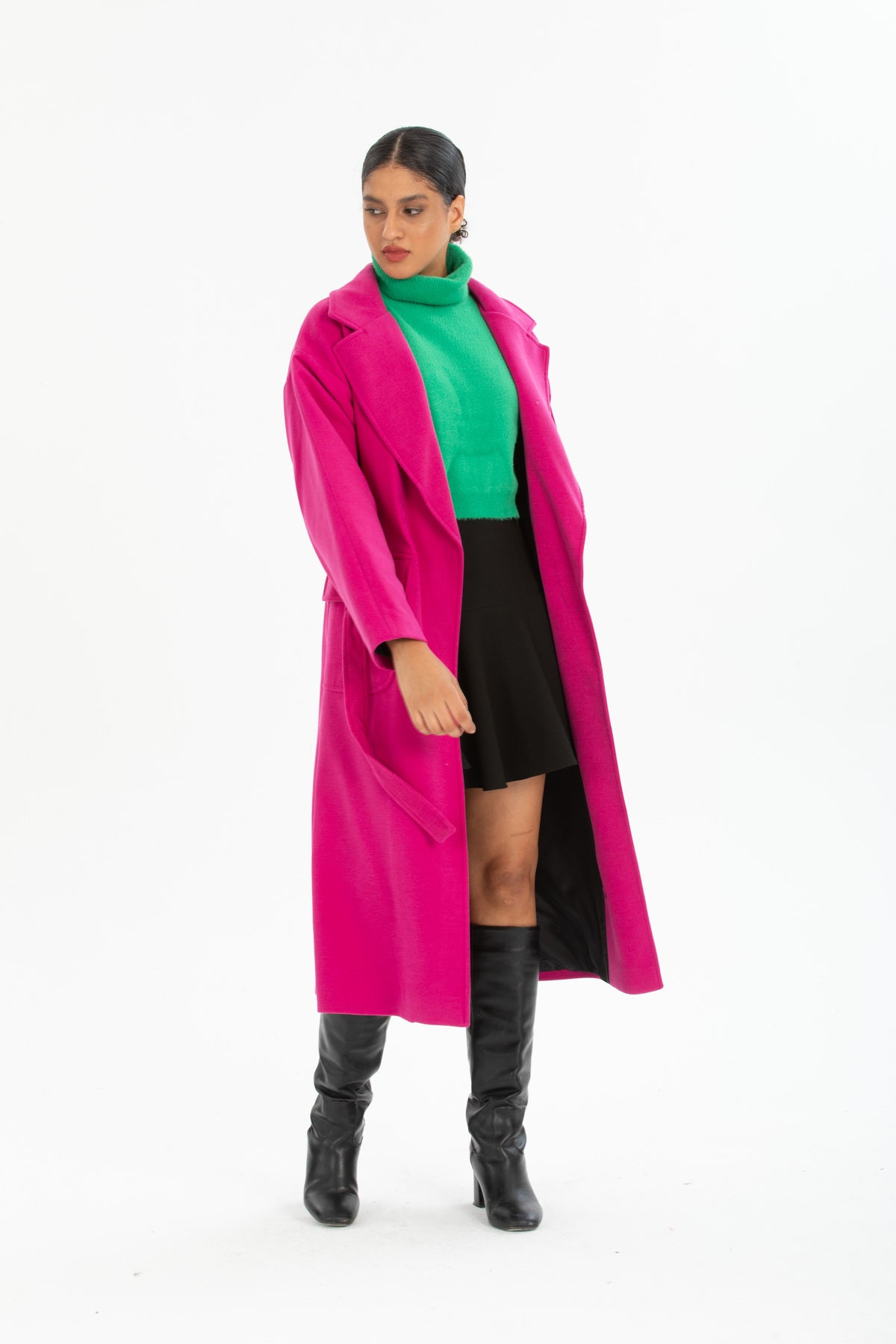 Anabel Women's Belted Notched Collar Coat - Fuchsia - product image 2