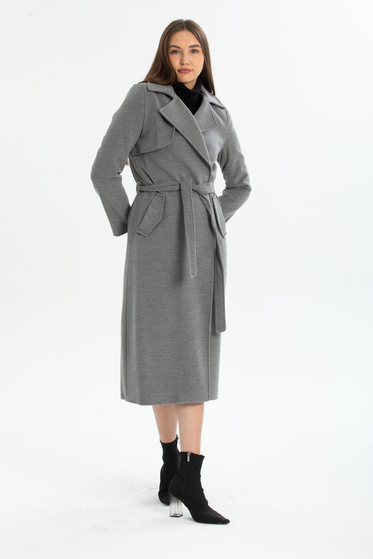 Andrea Women's Belted Coat - Gray - product image 2