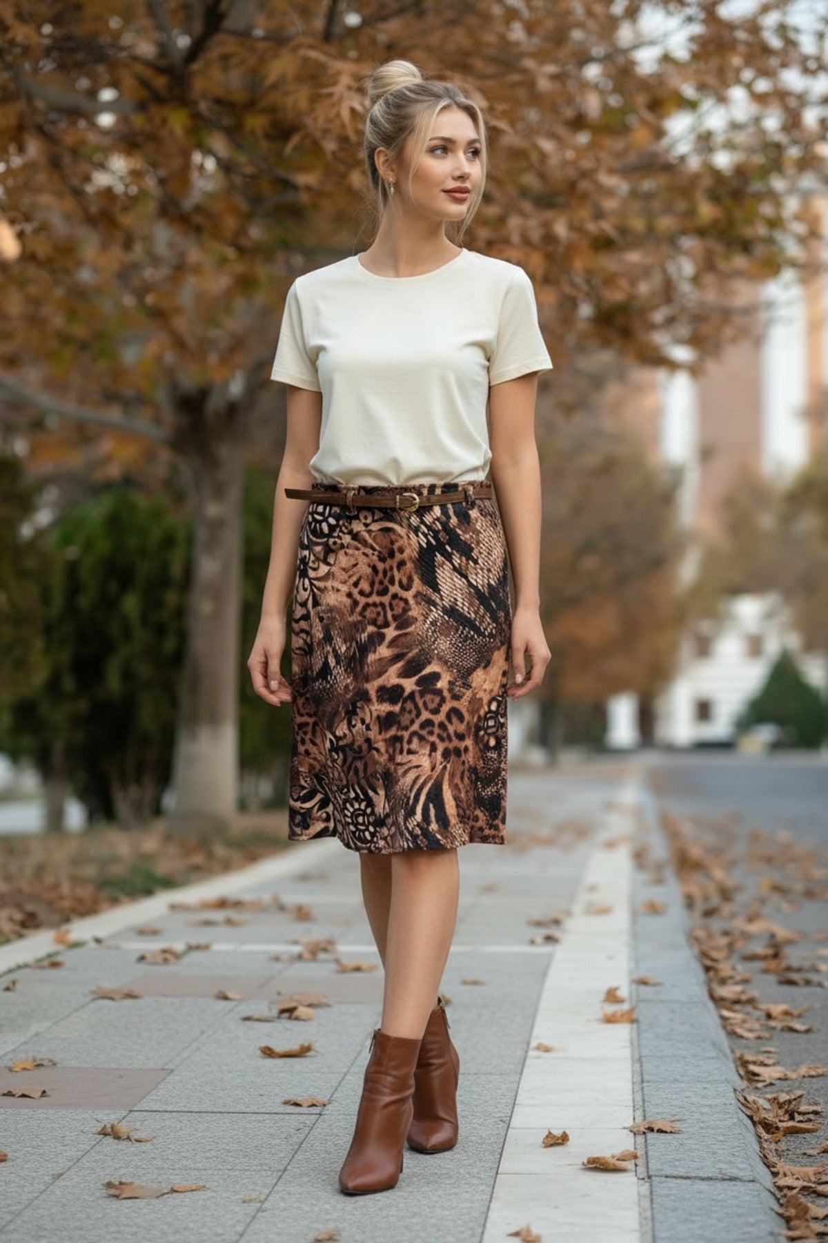 Adelaide Women's Leopard Print Skirt - Brown Leopard and Snake Print - product image 1