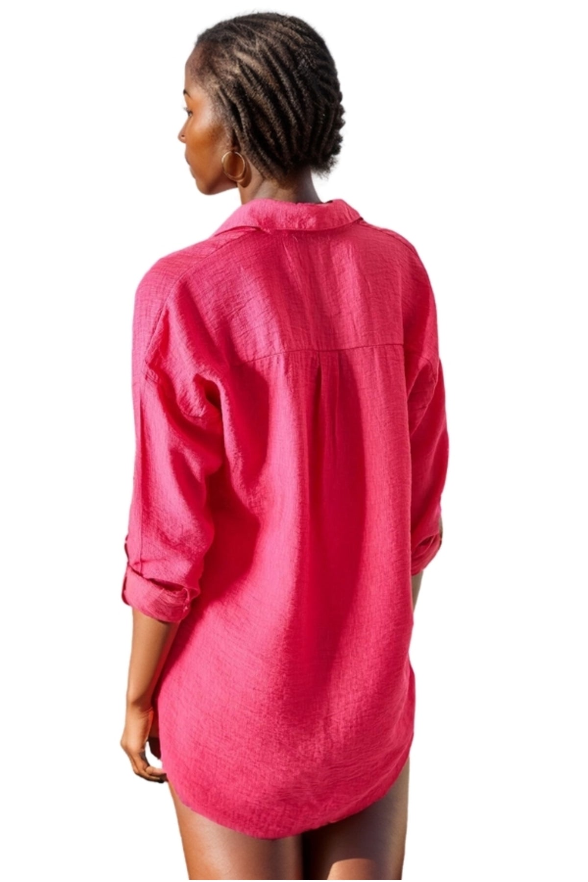 Natasha Women's Embroidered Oversized Shirt - Fuchsia Stripe Print