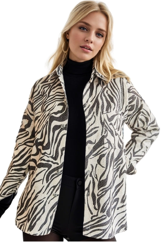 Lena Women's Pocket Shacket - Zebra