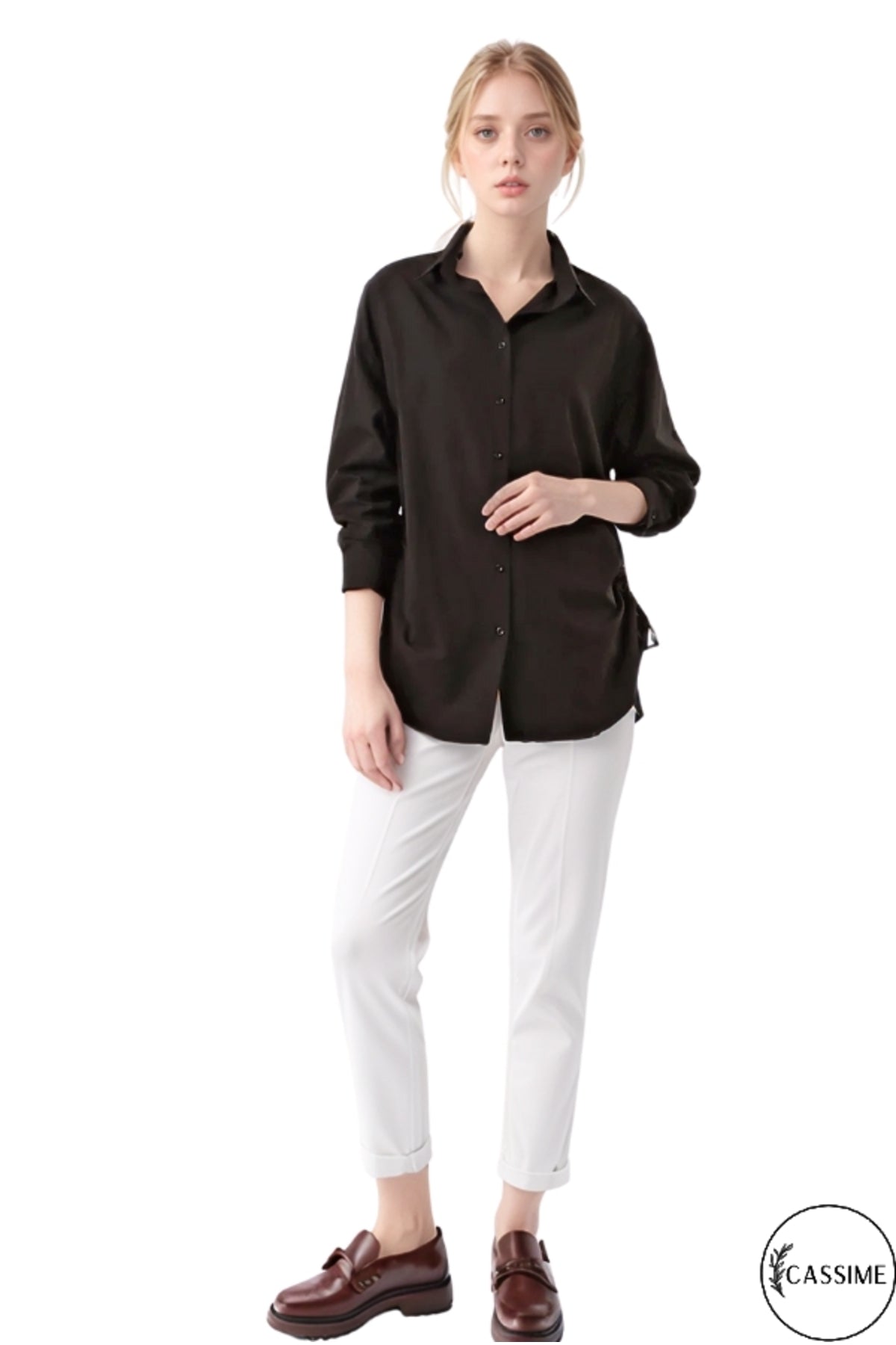 Isabella Women's Oversized Drawstring Shirt - Black