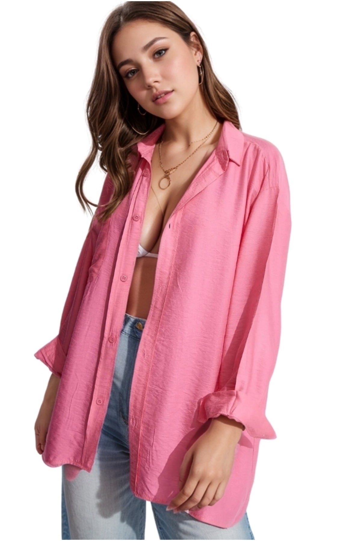Georgia Women's Oversized Long Sleeve Shirt - Pink