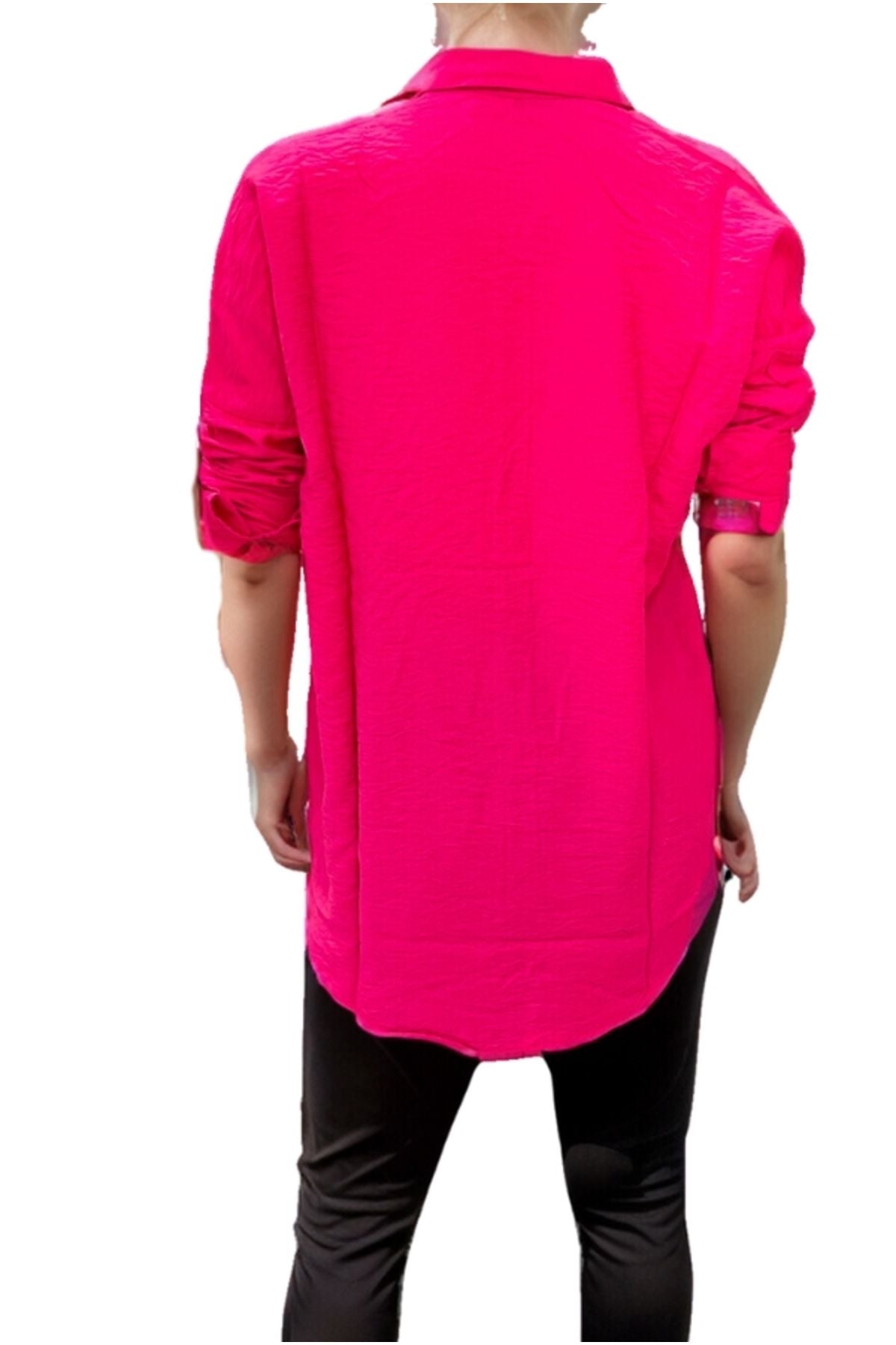 Delilah Women's Linen Oversized Embellished Long Sleeve Shirt - Fuchsia