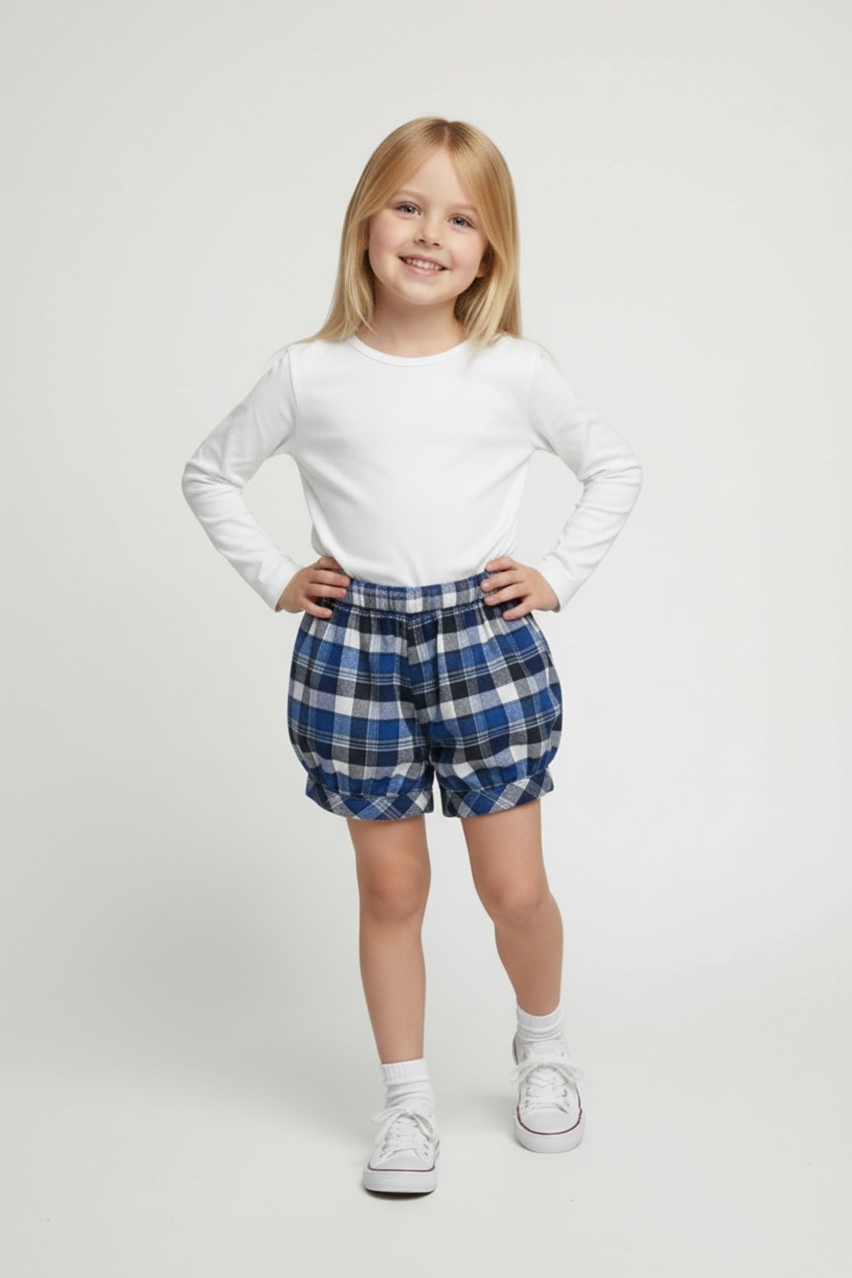 Alyssa Girls' Plaid Shorts - Navy White Royal Blue - product image 1