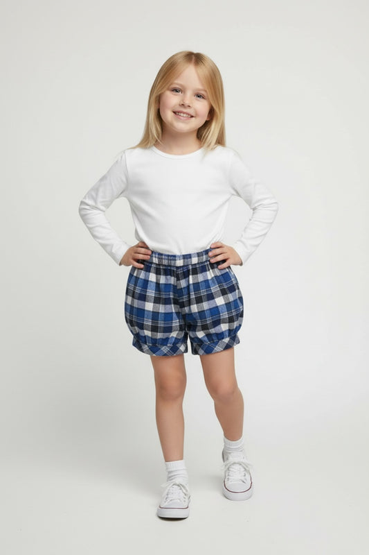 Alyssa Girls' Plaid Shorts - Navy White Royal Blue - product image 1