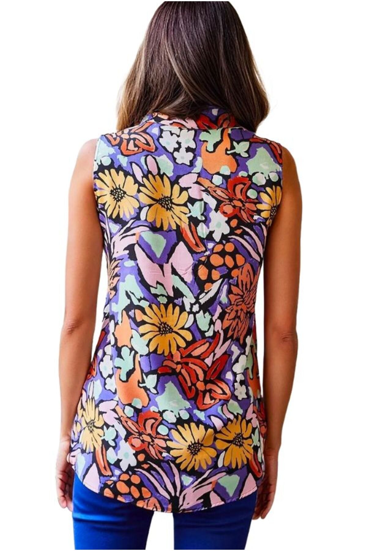 Daisy Women's Sleeveless Button-Up Shirt - Purple Floral