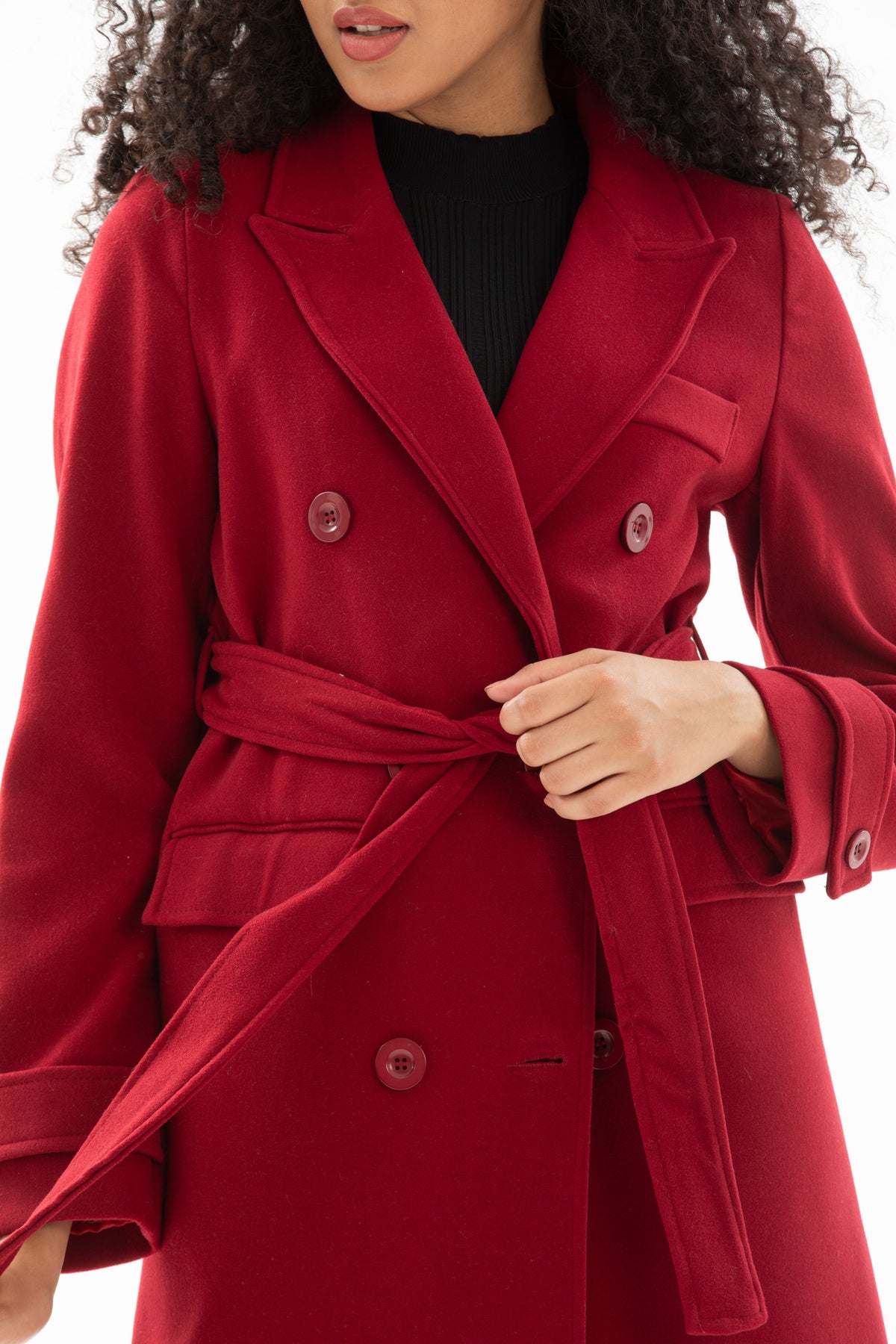 Belinda Women's Belted Notched Collar Coat - Burgundy - product image 6