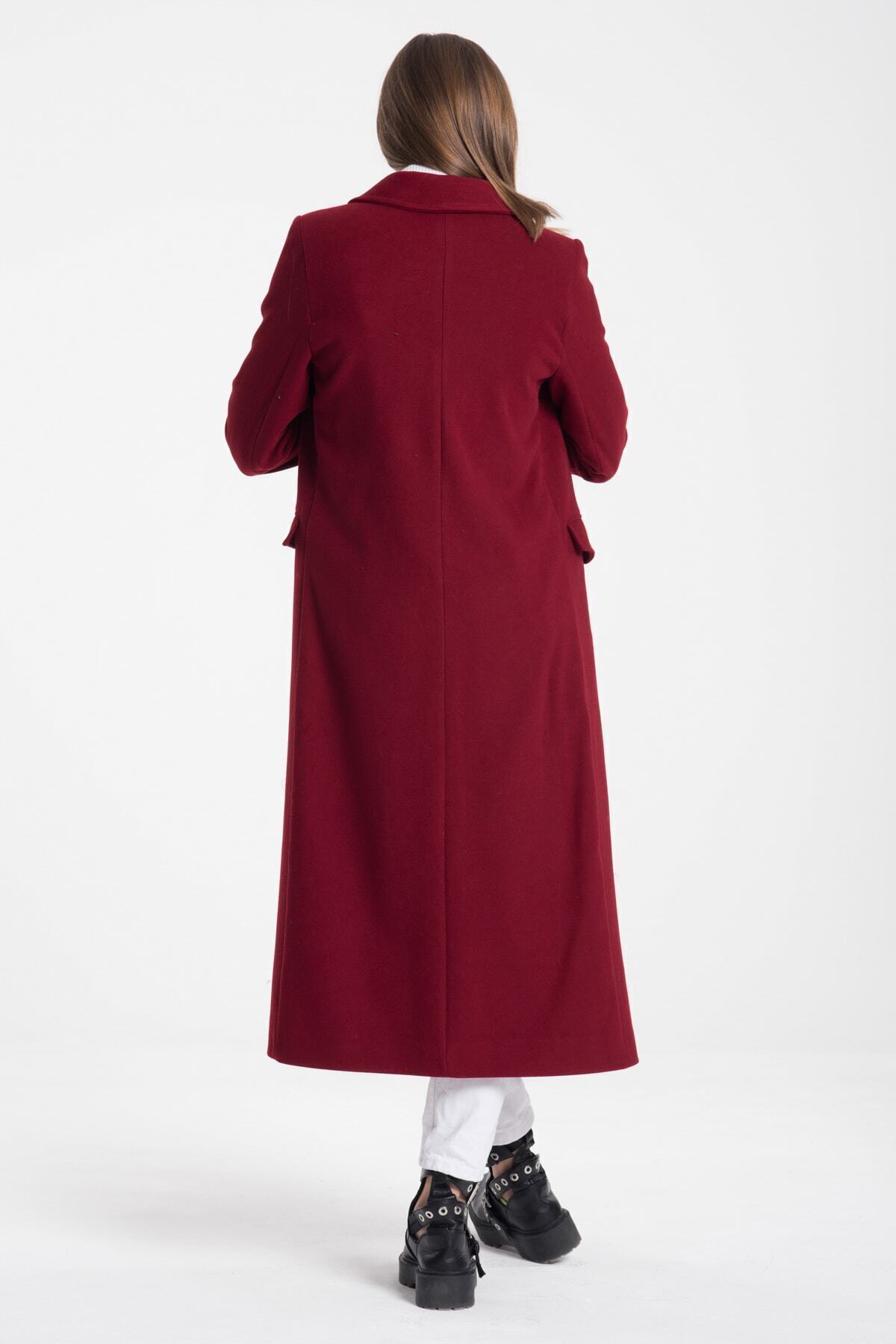 Ariadne Women's Long Button Front Coat - Burgundy - product image 4
