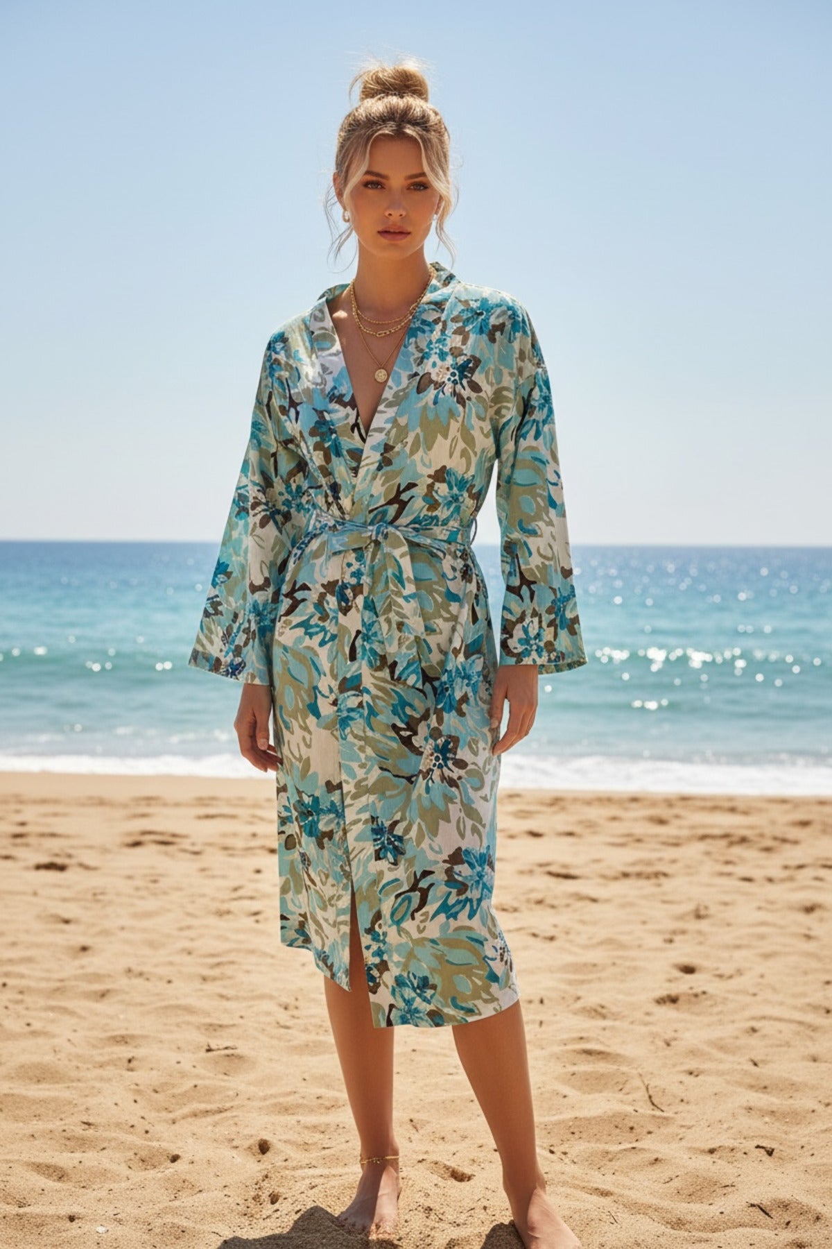 Adele Women's Belted Kimono - Blue Green - product image 2